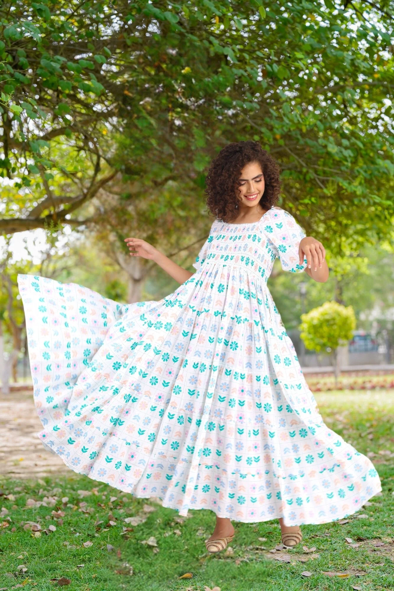 Floral Checks Maternity Layered Dress - Chenance