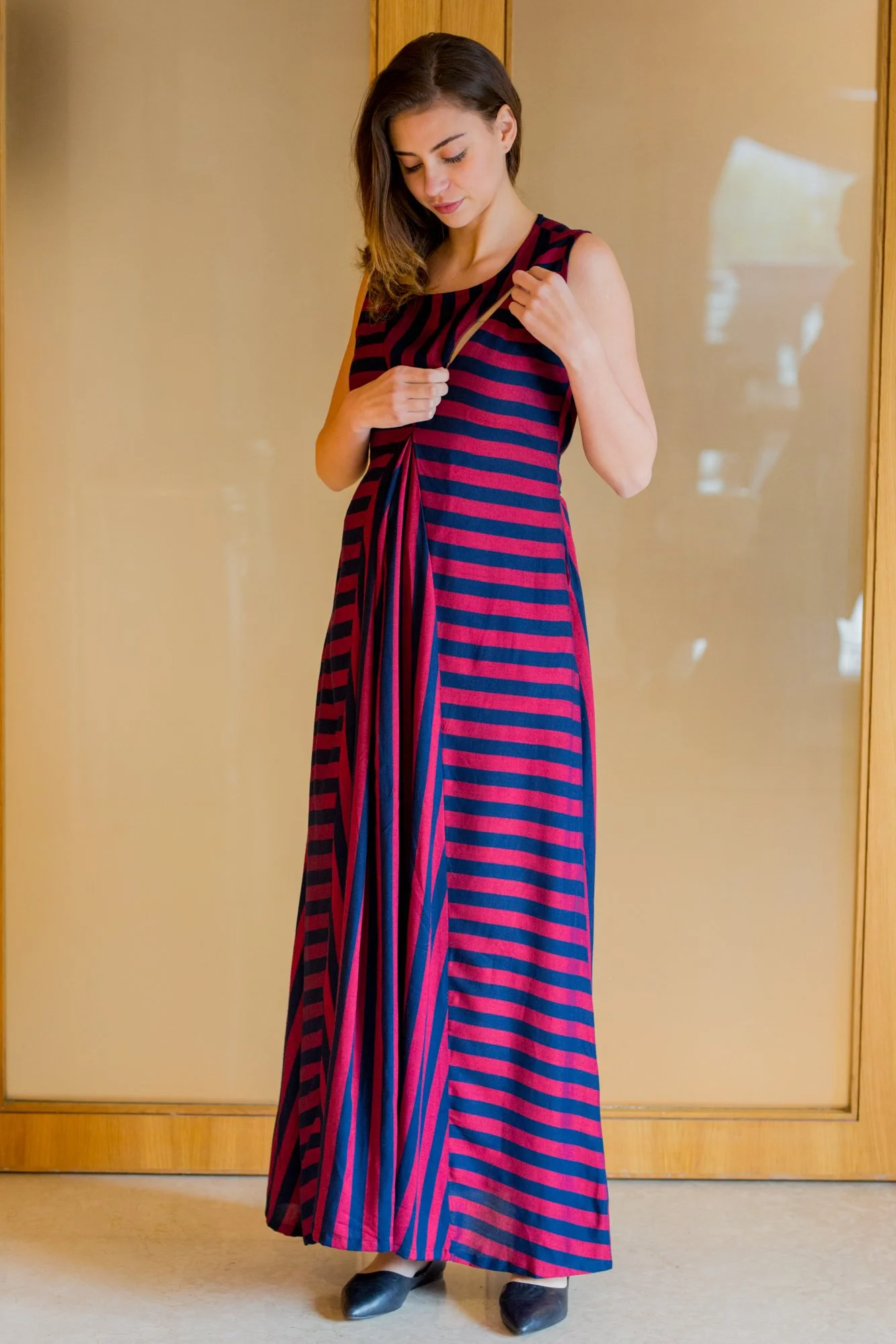 Victoria Striped Maternity and Nursing Maxi - Chenance