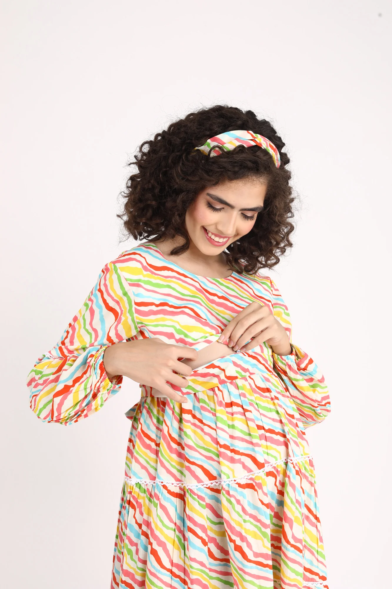 Jolly Yellow Maternity & Nursing Frill Dress (100% Cotton) - Chenance