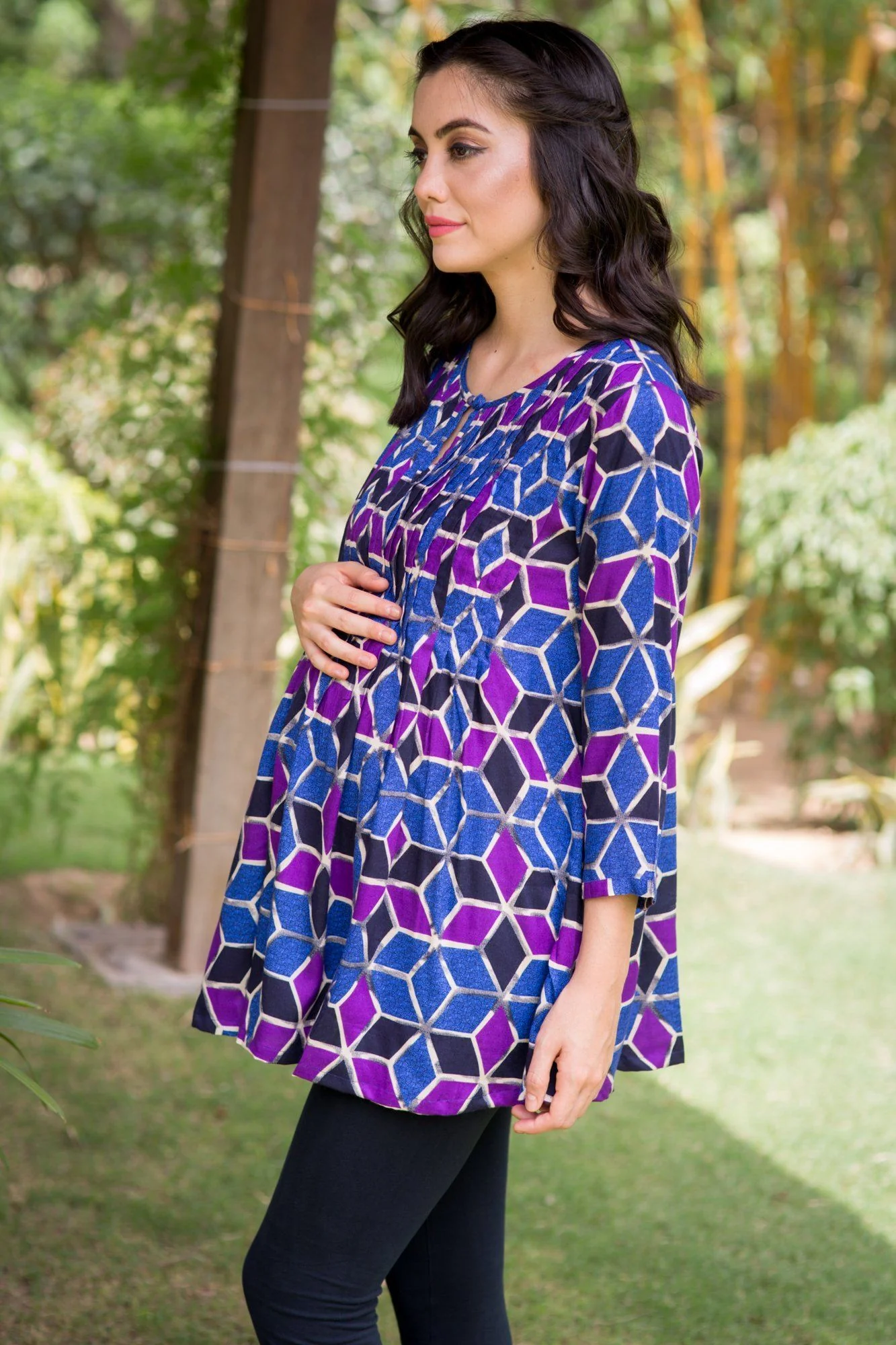 Geo Print Pintucks Maternity & Nursing Top - Chenance