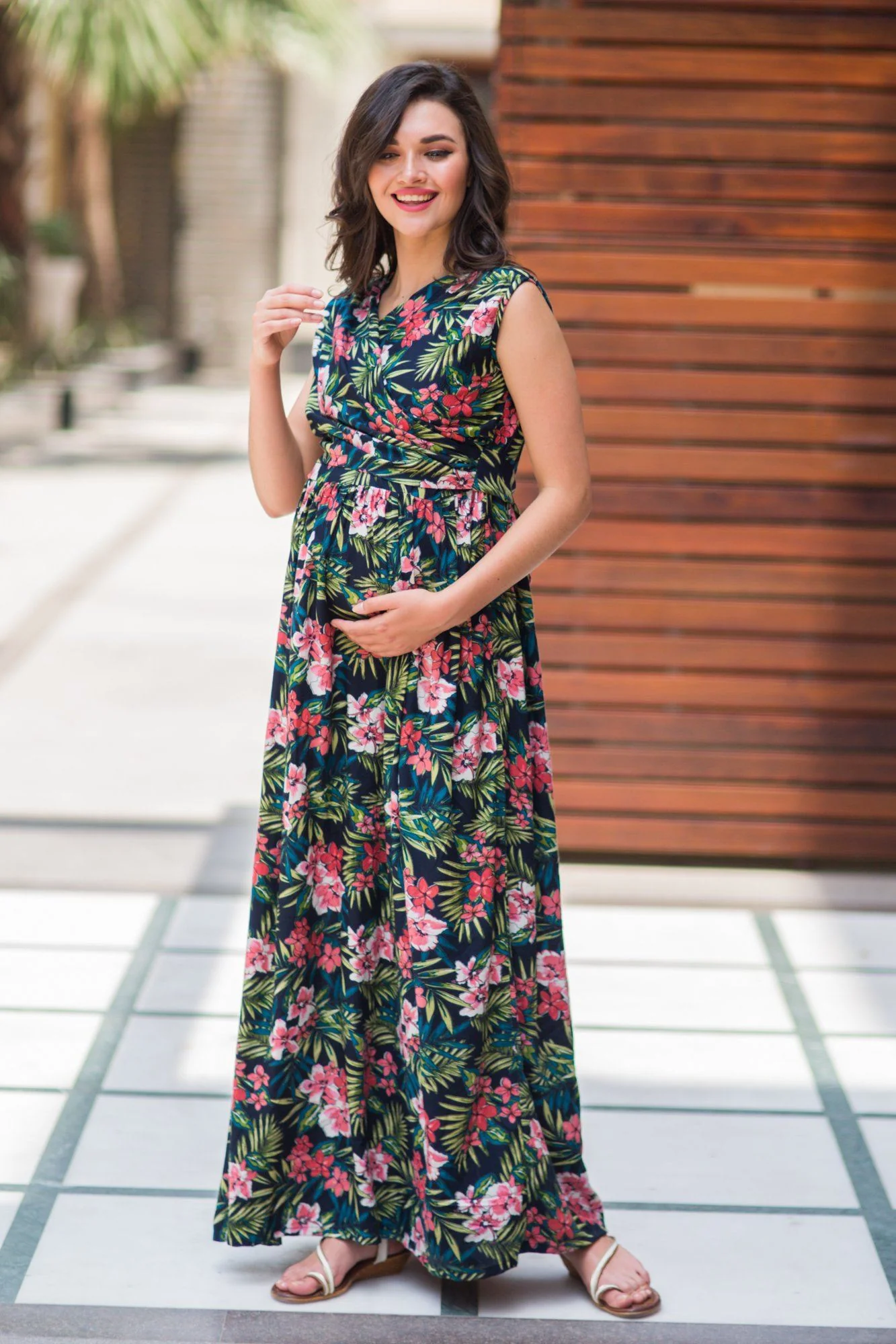 Ebony Blossom Maternity & Nursing Wrap Dress - Chenance