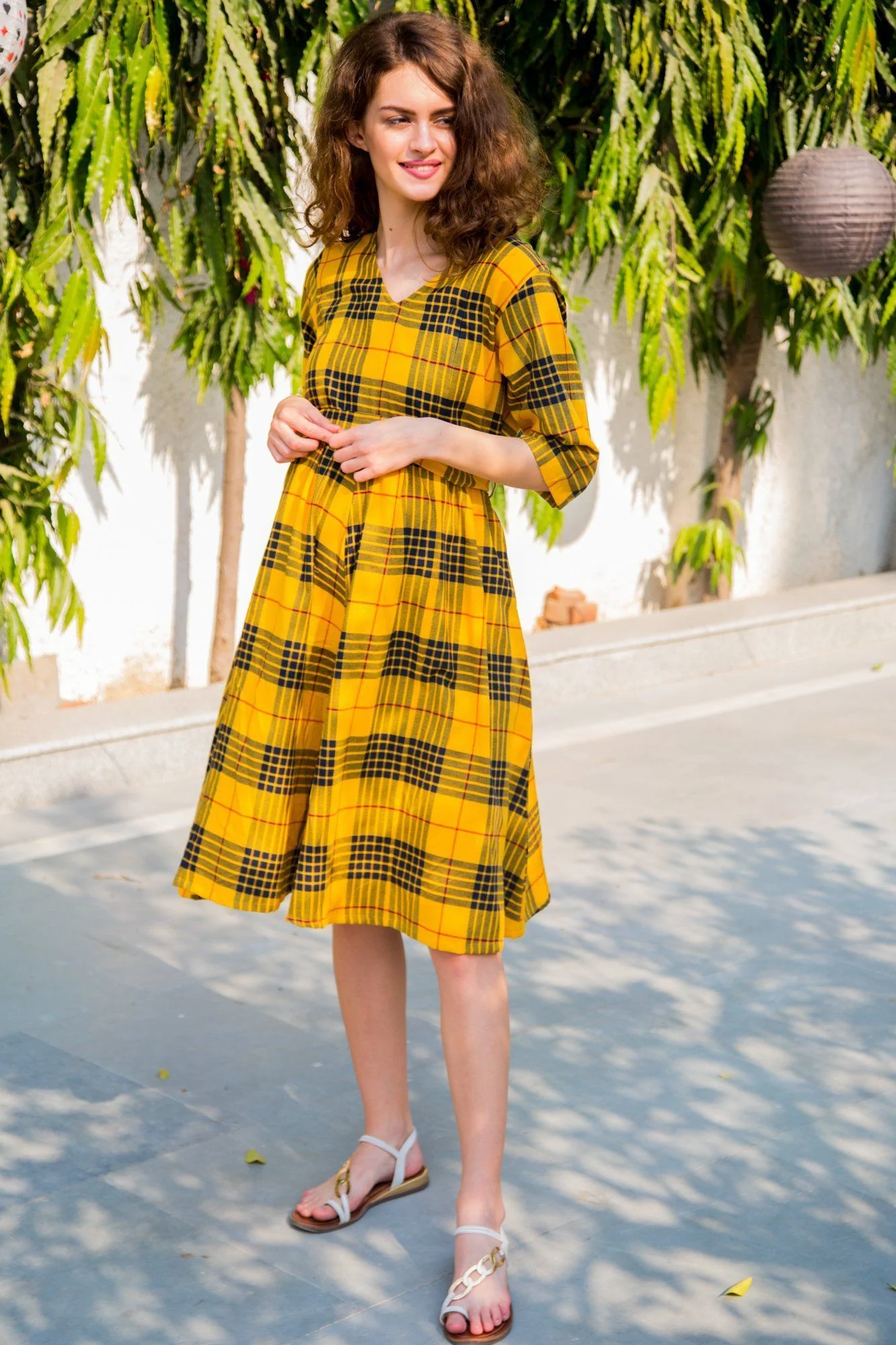 Yellow Chestnut Plaid Maternity & Nursing Dress - Chenance