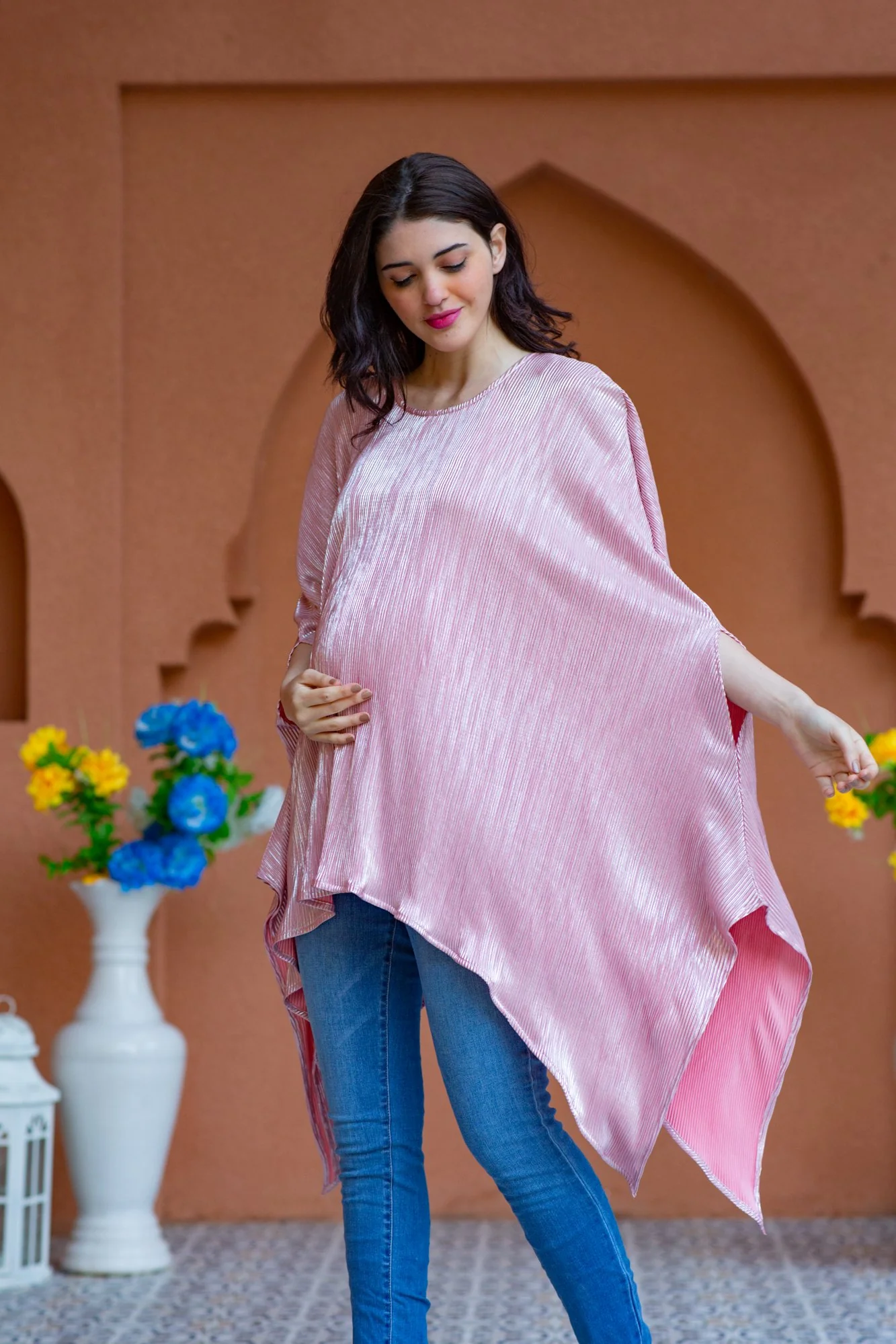 Merlot Shimmer Maternity Poncho Top - Chenance