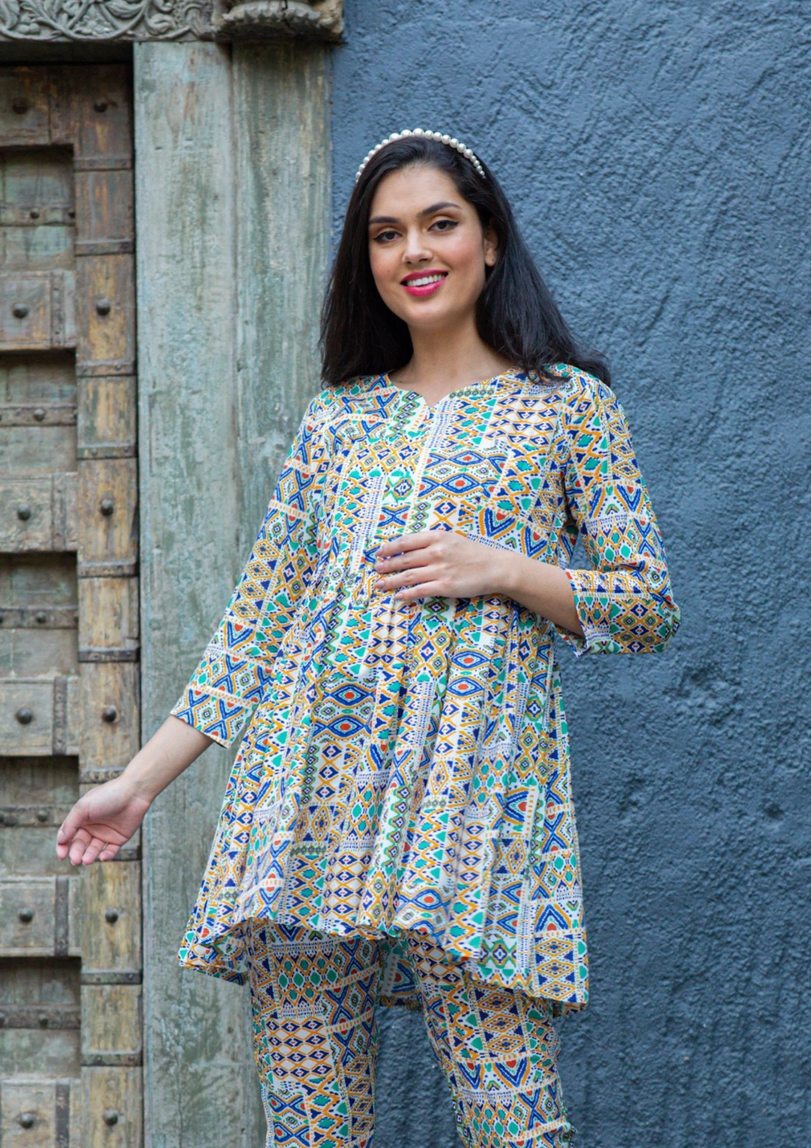 Serene Abstract Comfy White Maternity & Nursing Top - Chenance