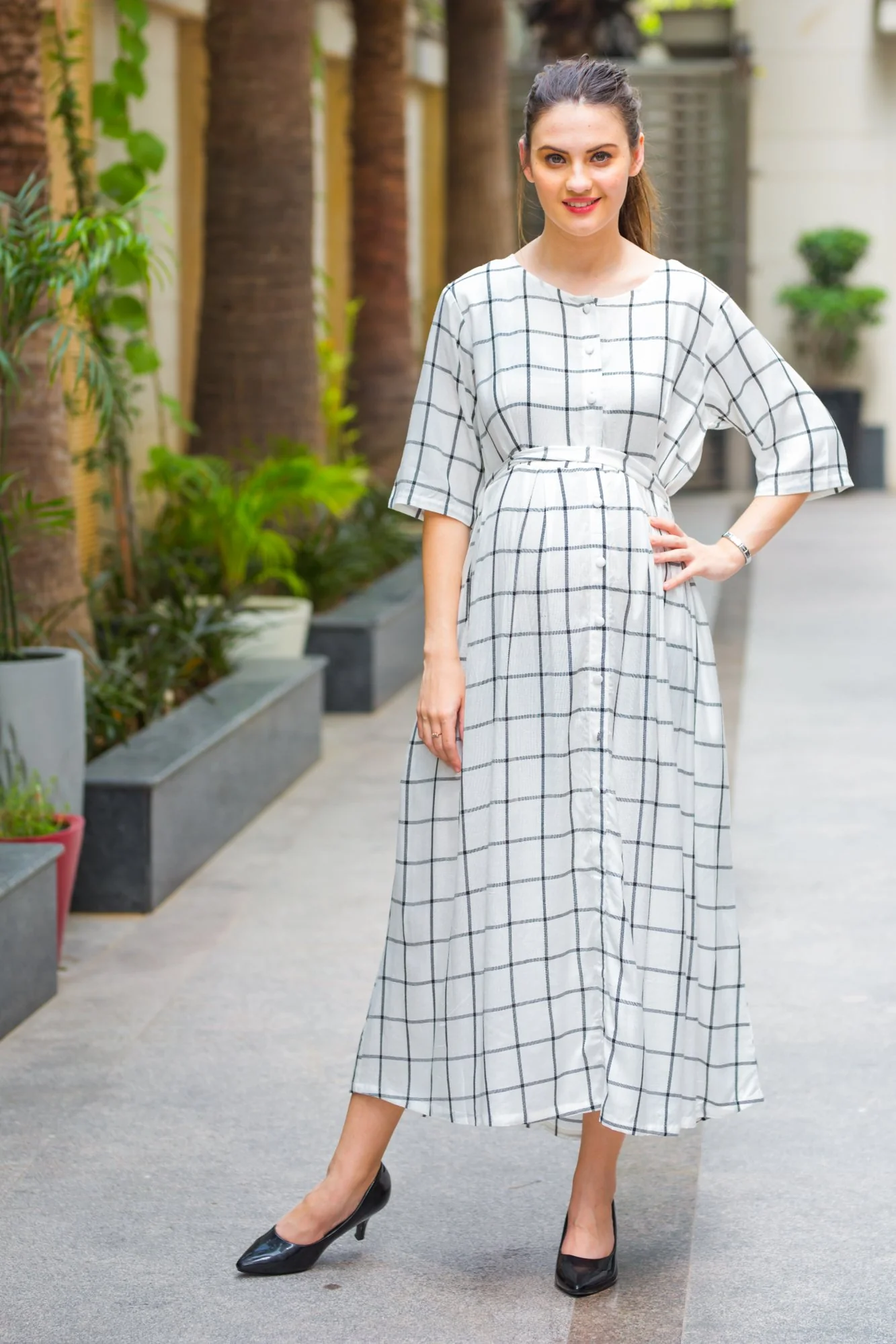 Checked Era Maternity and Nursing Dress - Chenance