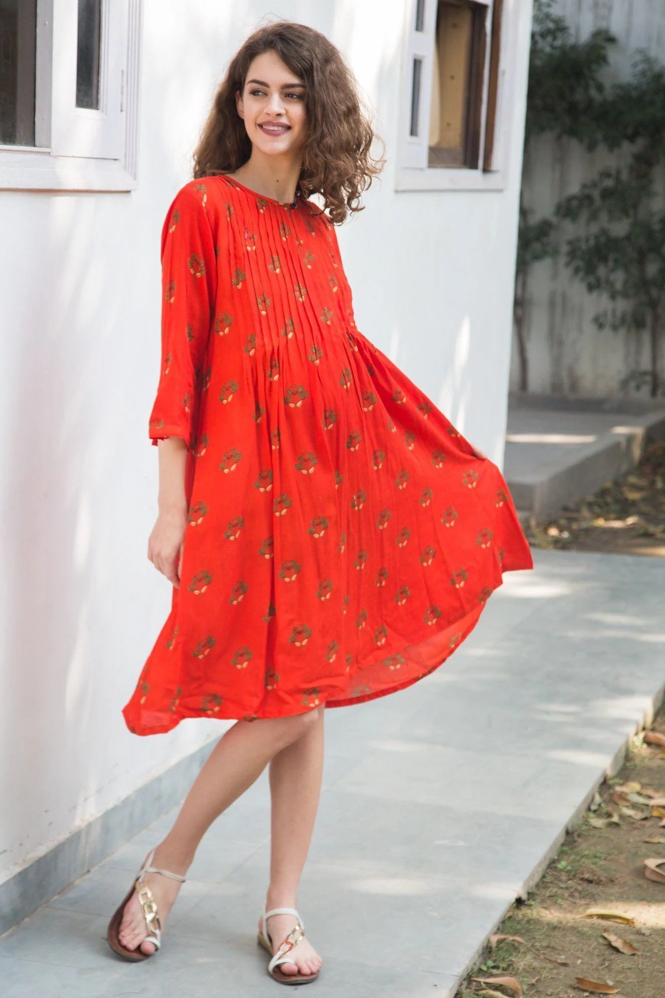 Scarlet Floral Pintucks  Maternity & Nursing Kurta Dress - Chenance