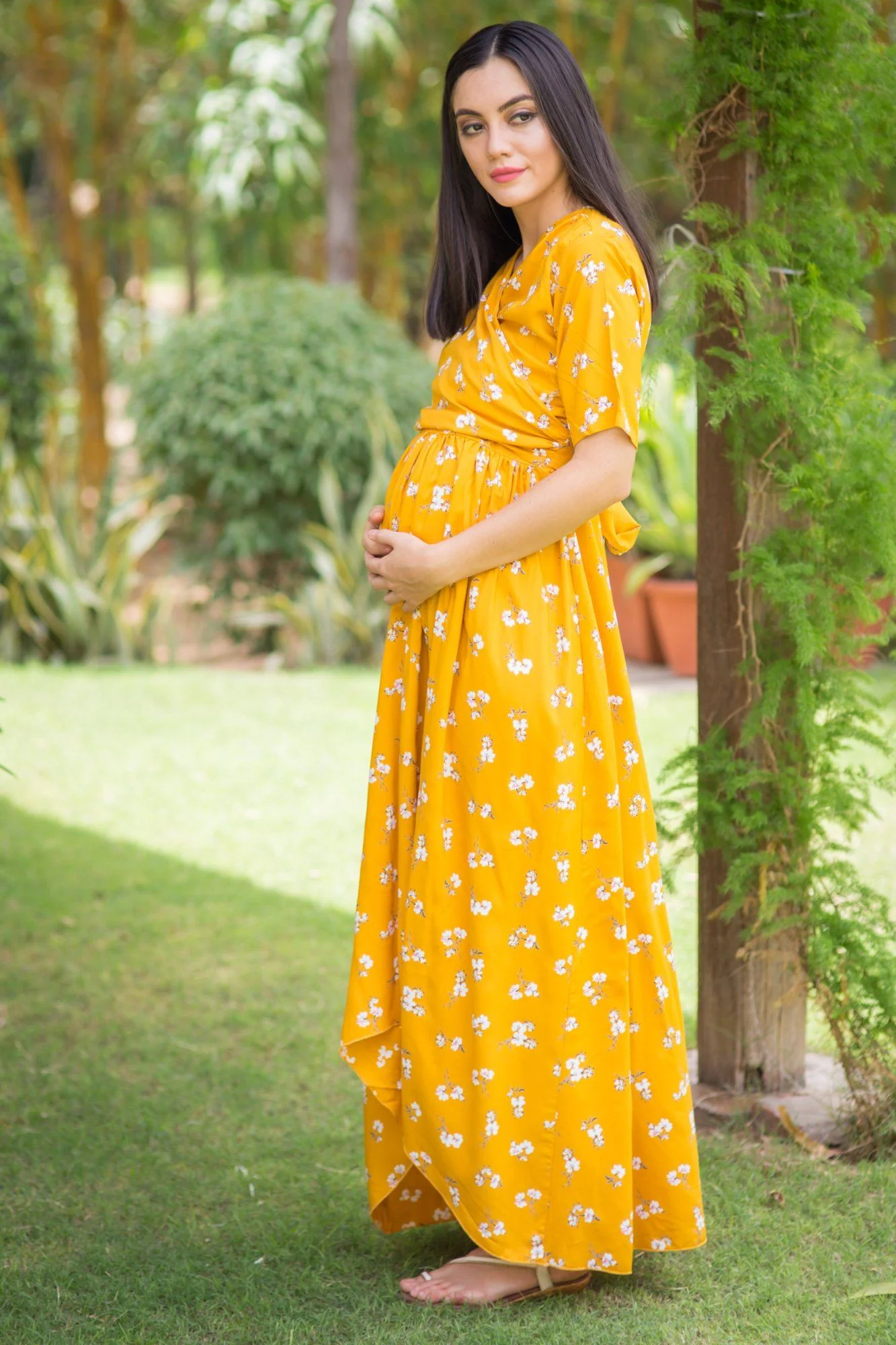 Tuscan Floral High-Low Maternity & Nursing Wrap Dress - Chenance