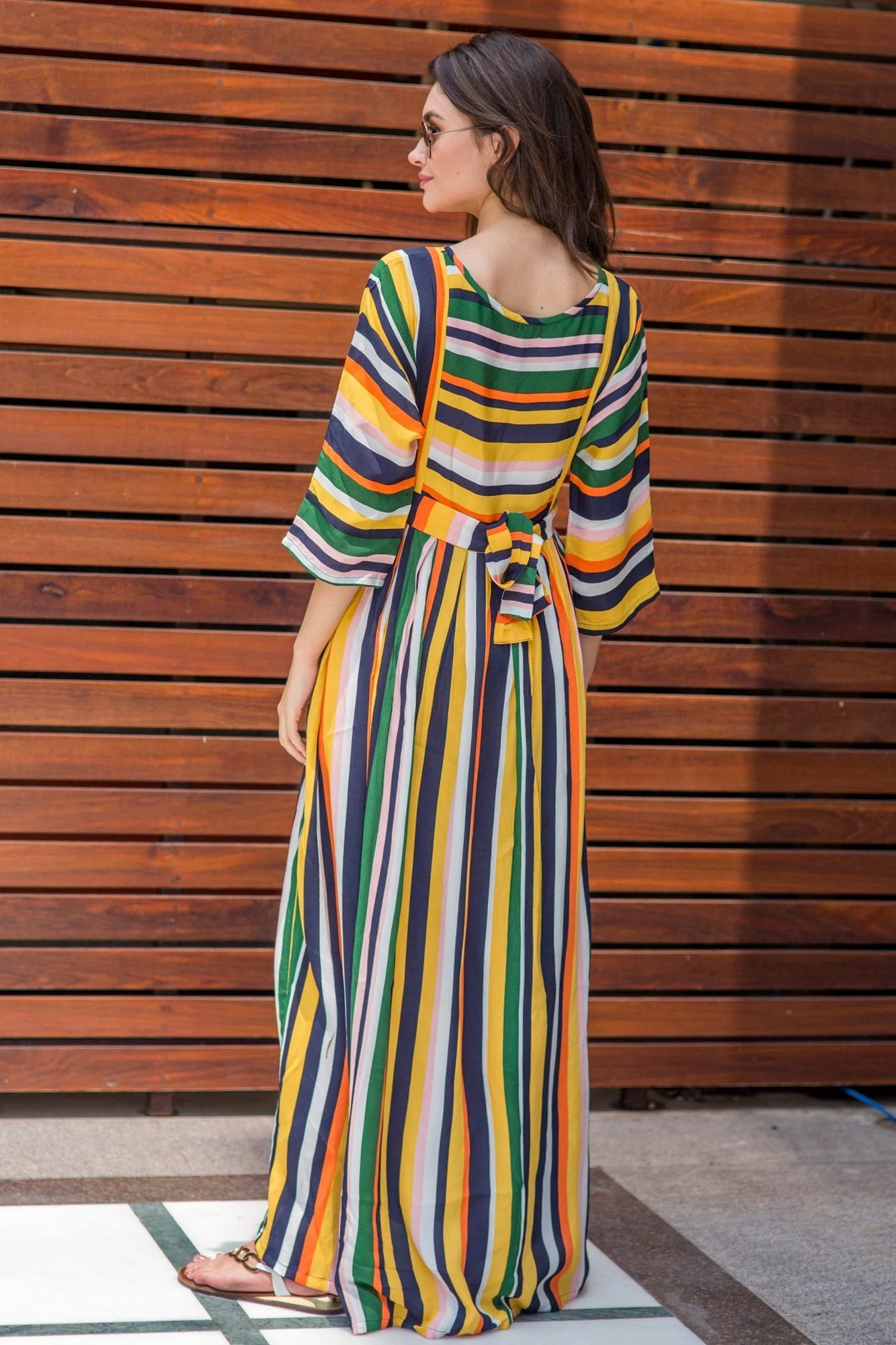 Vivacious Multicolor Striped Crepe Maternity & Nursing Maxi - Chenance