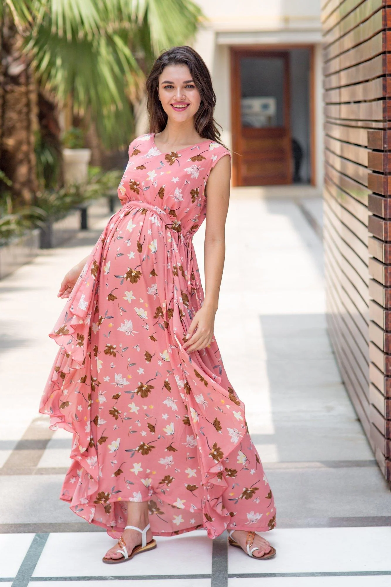 Serene Peach Luxe Maternity Dress - Chenance