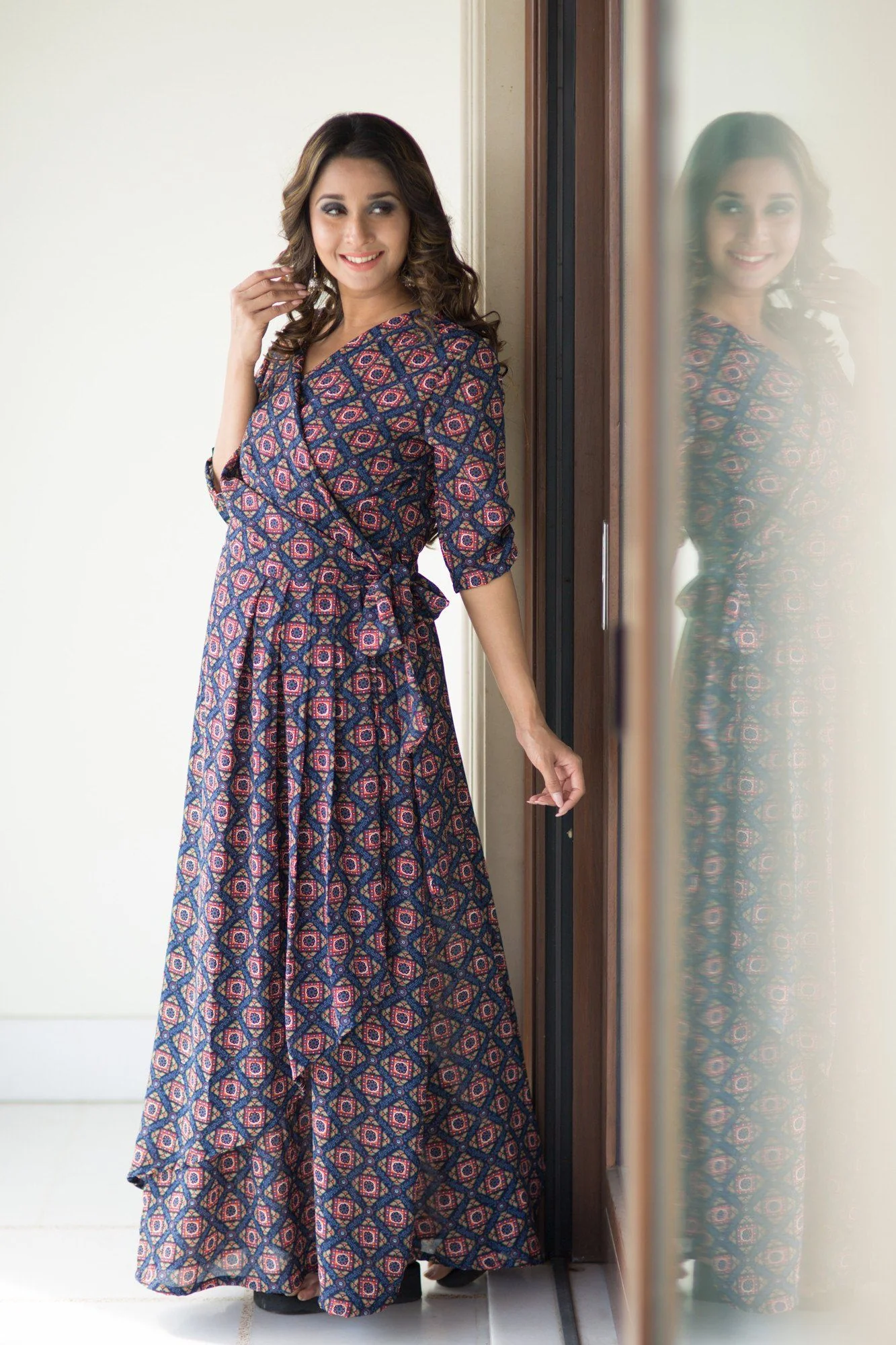 Cascading Floral Wrap Crepe Maternity & Nursing Dress - Chenance