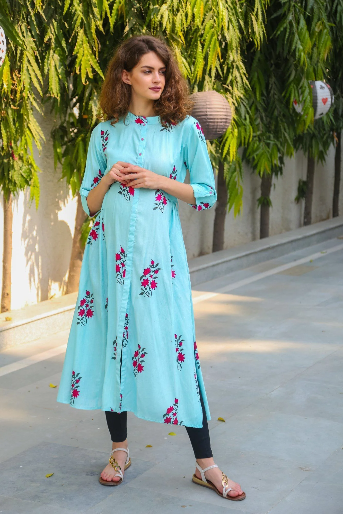 Loom Floral Maternity and Nursing Kurta - Chenance