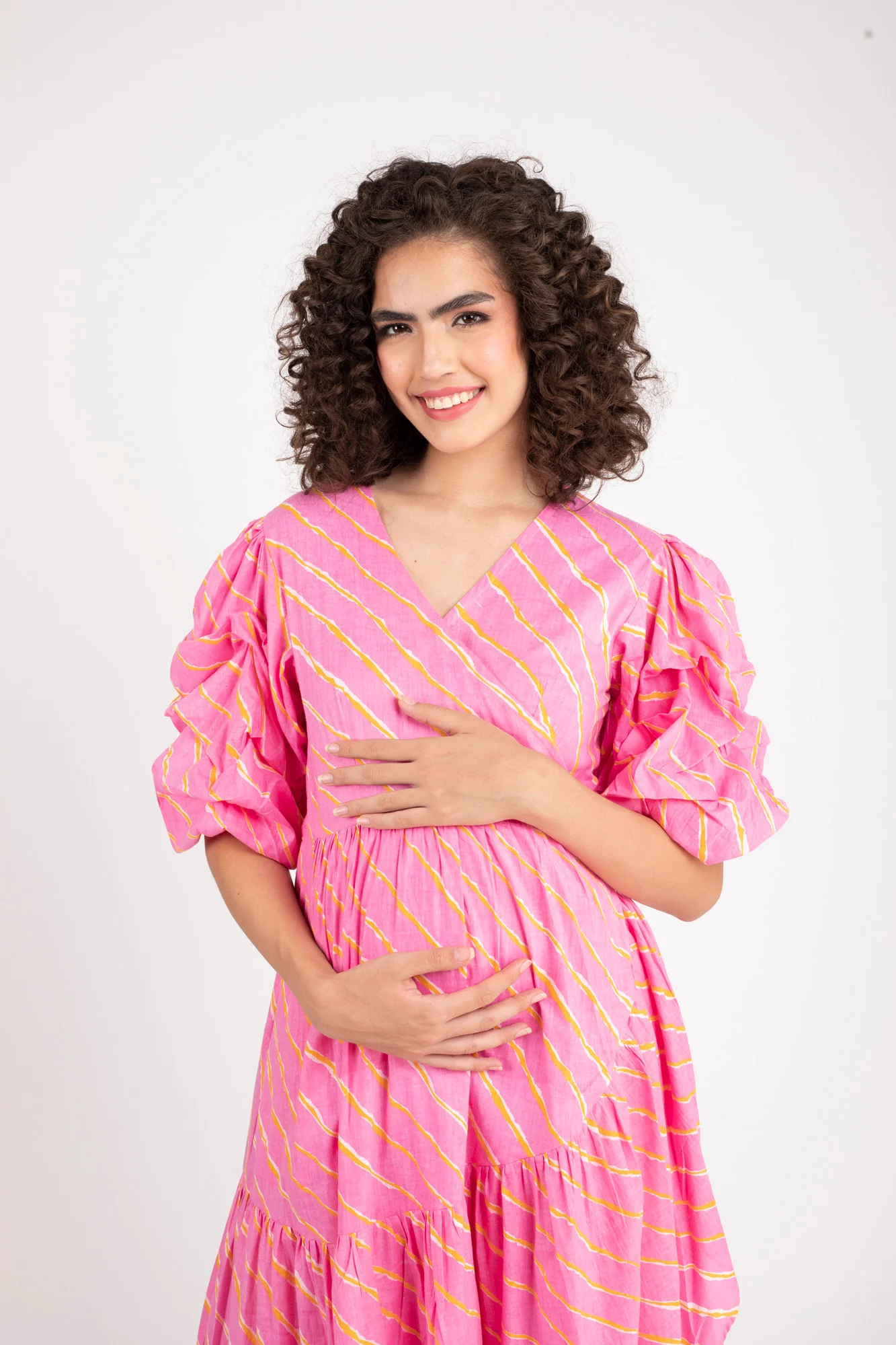 Bubblegum Pink Maternity & Nursing Frill Wrap Dress (100% Cotton) - Chenance