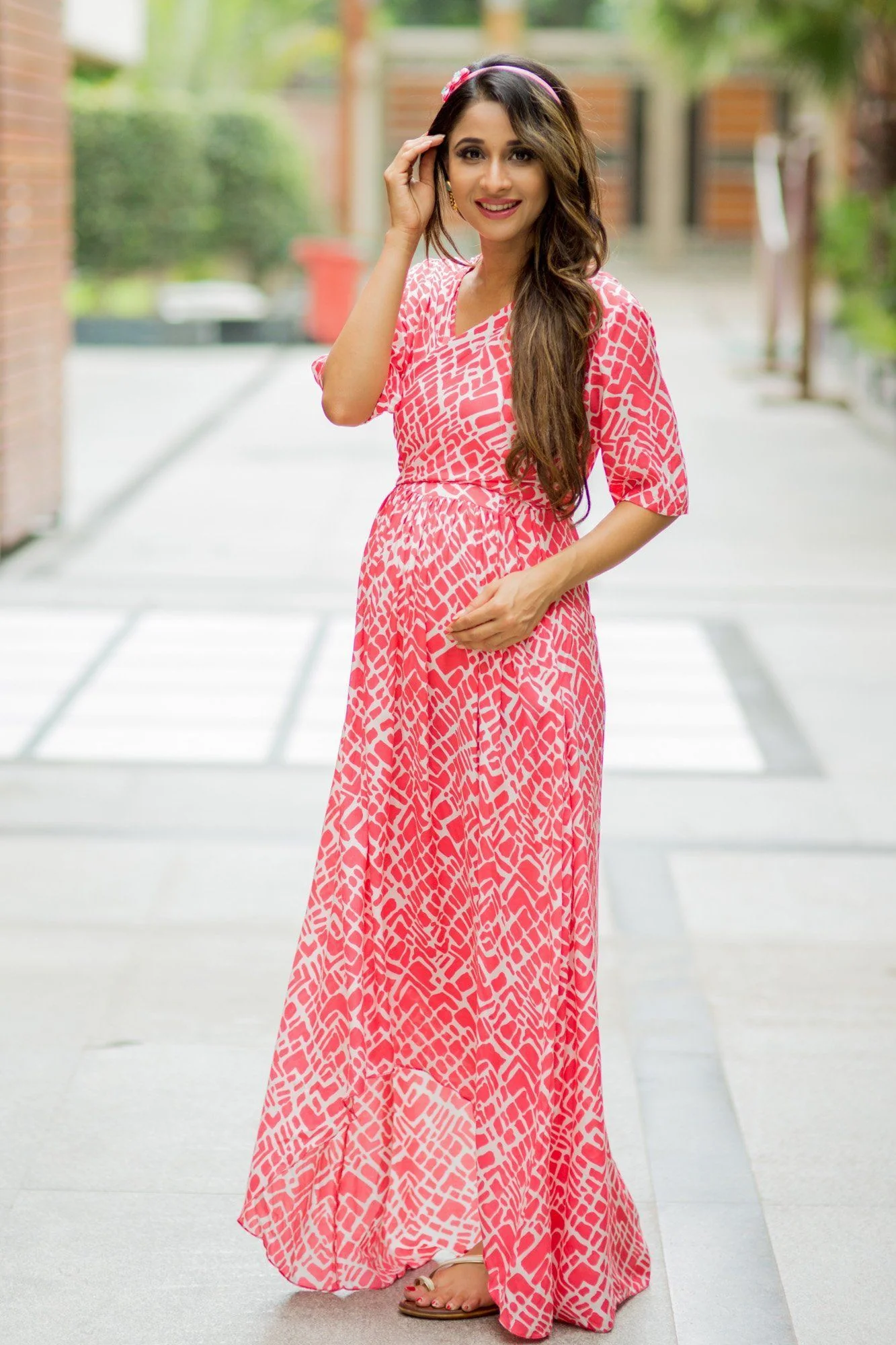 Flamingo Pink Hi-Low Maternity & Nursing Wrap Dress - Chenance