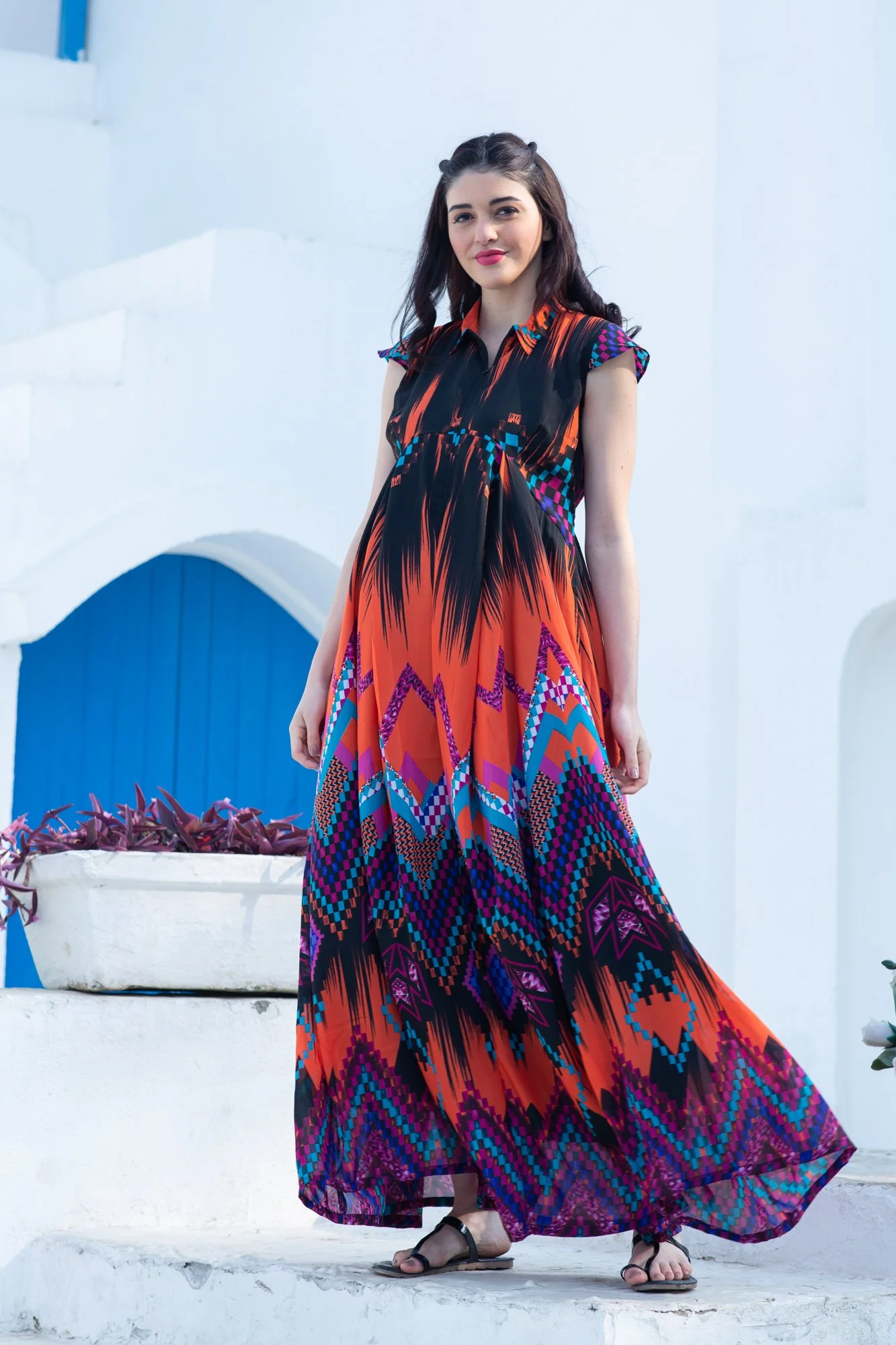 Dancing Colors Maternity & Nursing Kaftan Dress - Chenance