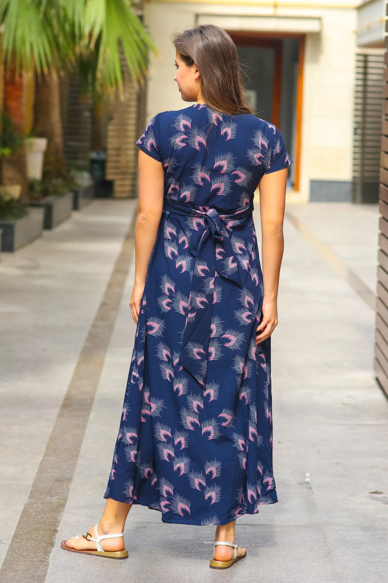 Navy Feather Maternity Knot Dress - Chenance