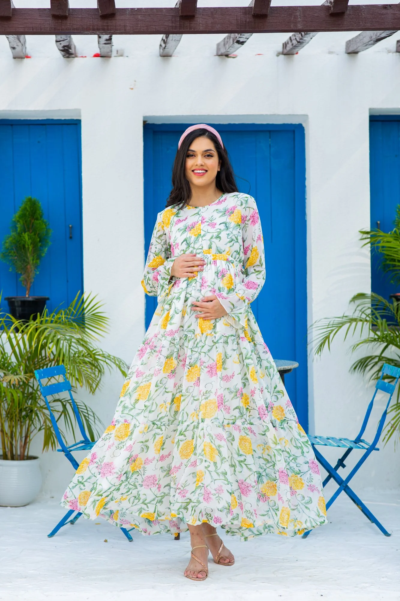 Snowy Blossom Maternity & Nursing Layer Dress - Chenance