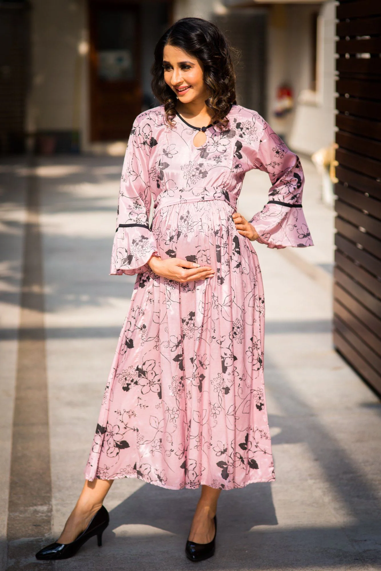 Salmon Pink Concealed Zips Maternity & Nursing Versatile Kurta Dress - Chenance