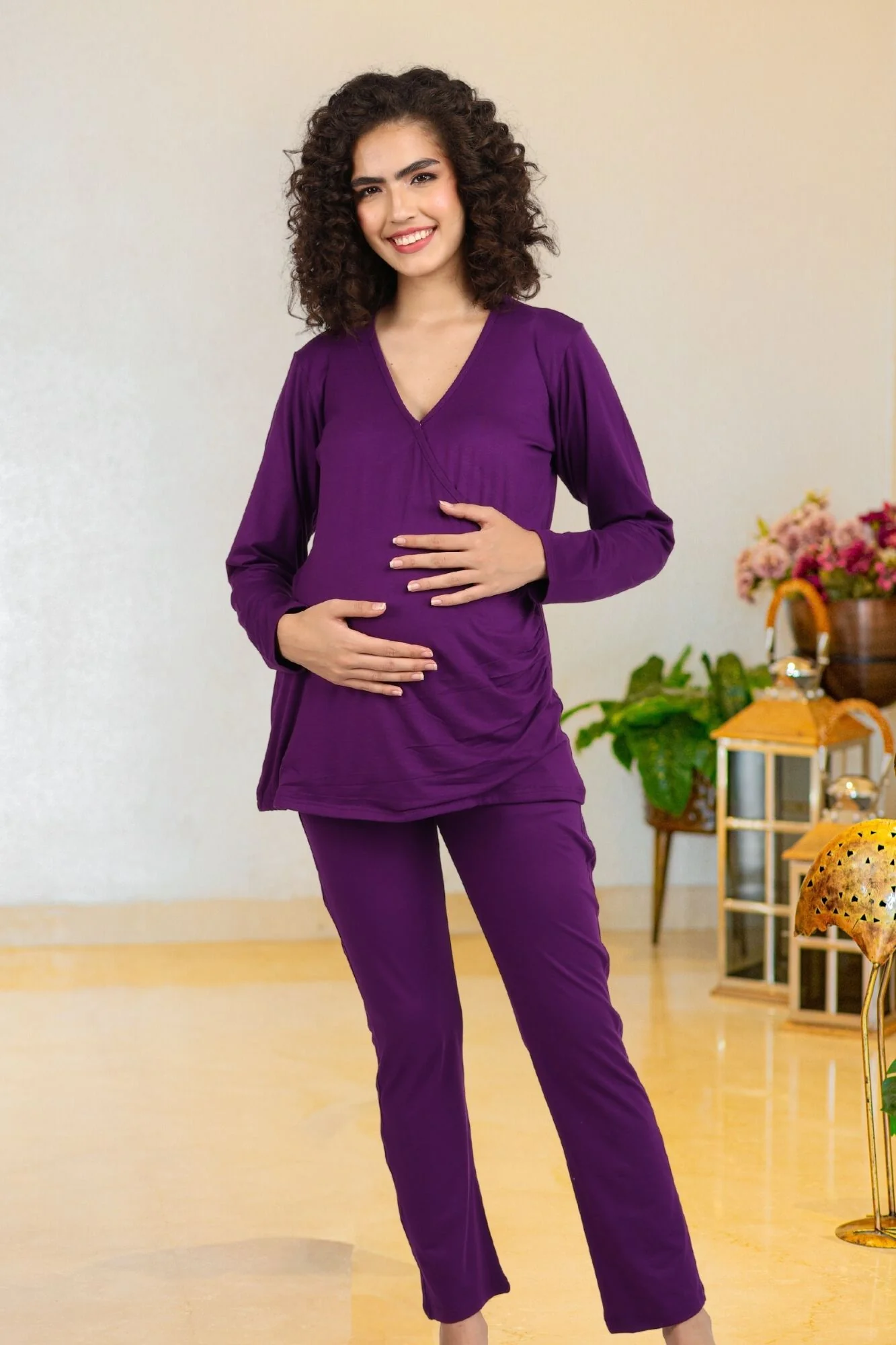 247 Comfy Purple Wrap Maternity Athleisure Set - Chenance