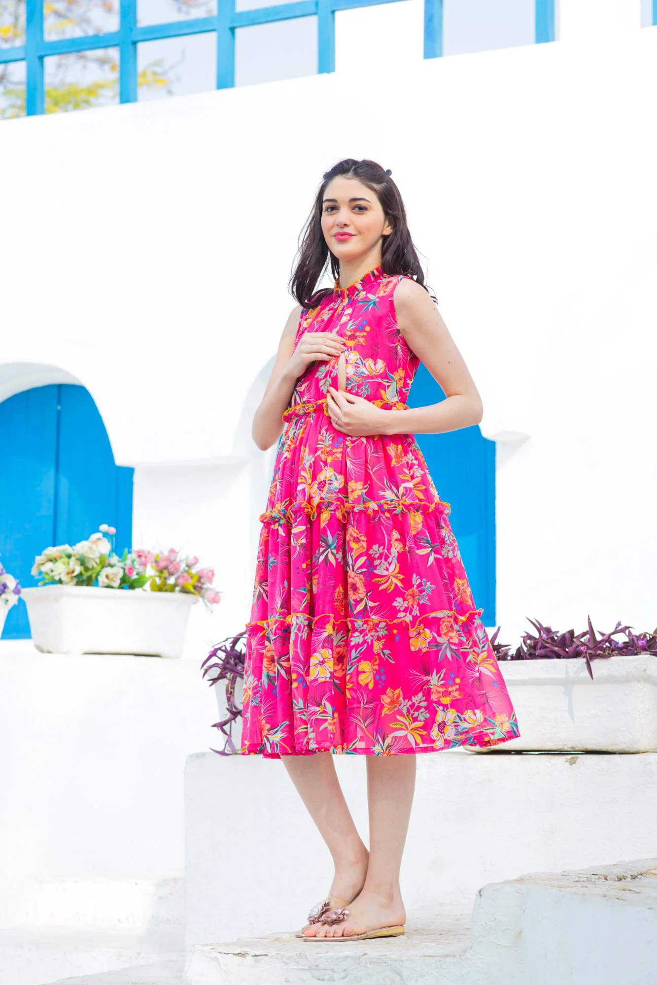 Pink Blush Maternity & Nursing Concealed Zips Frill Dress - Chenance