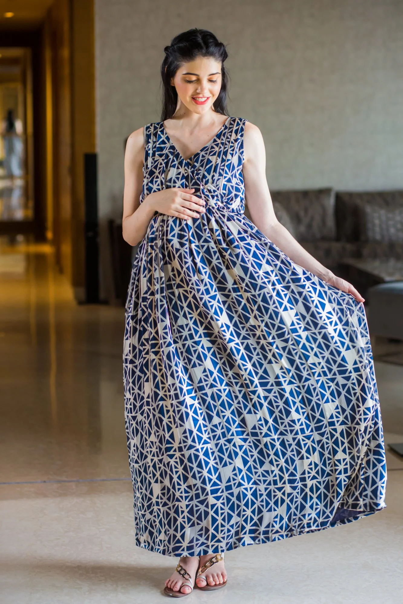 Elegant Patterened Maternity & Nursing Dress - Chenance