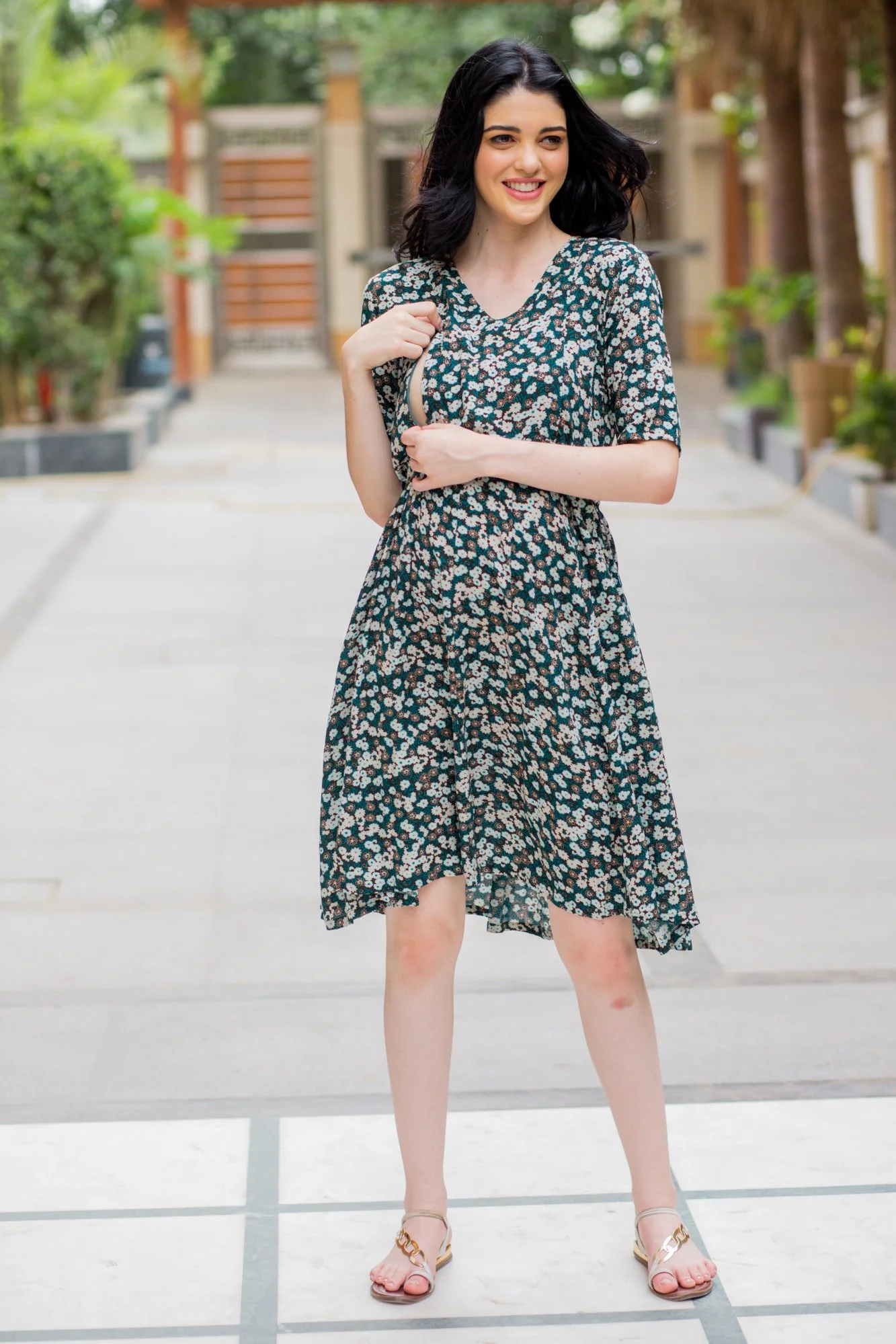 Emerald Floral Maternity & Nursing Dress - Chenance