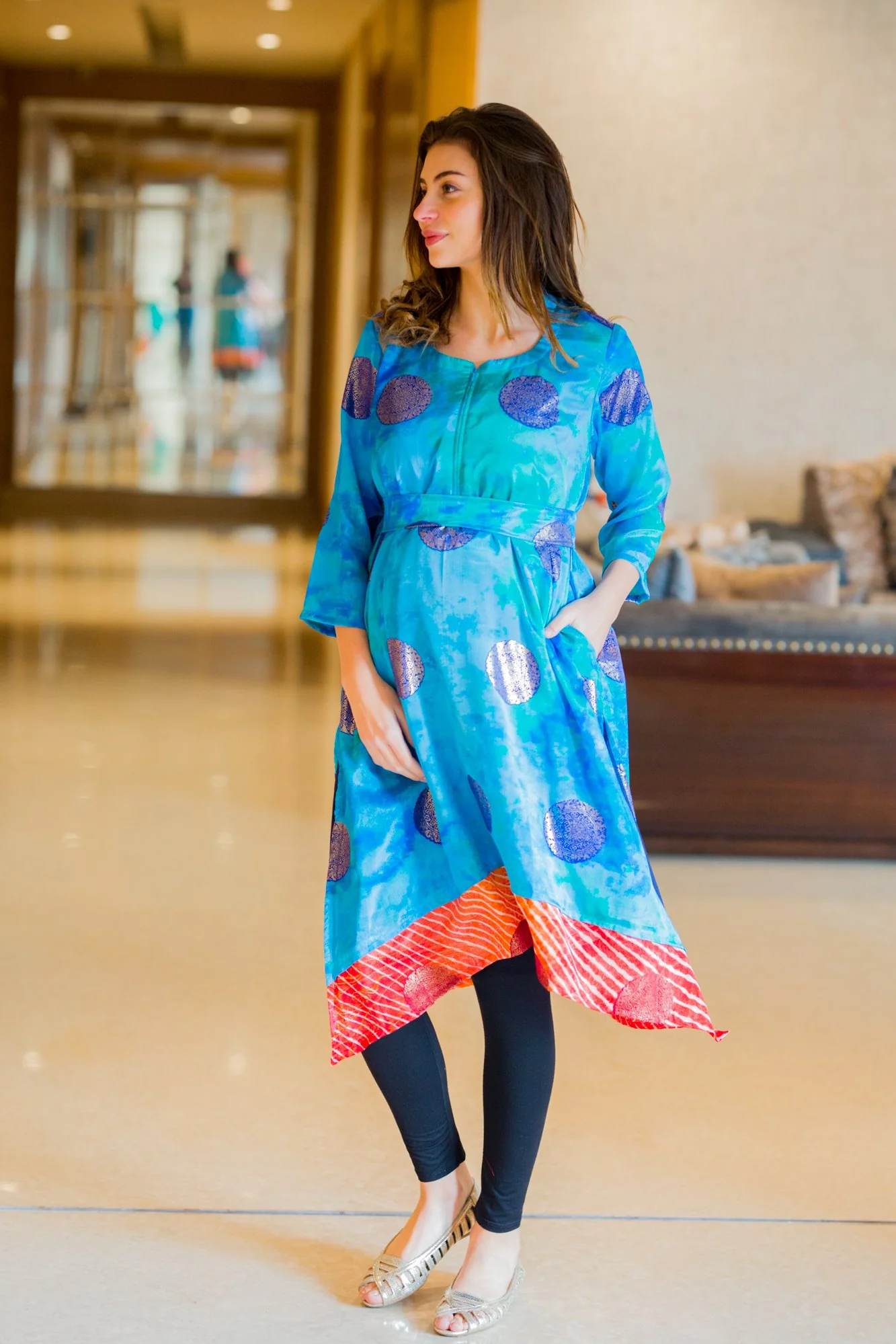 Mystical Silk Front Zip Nursing Kurta - Chenance