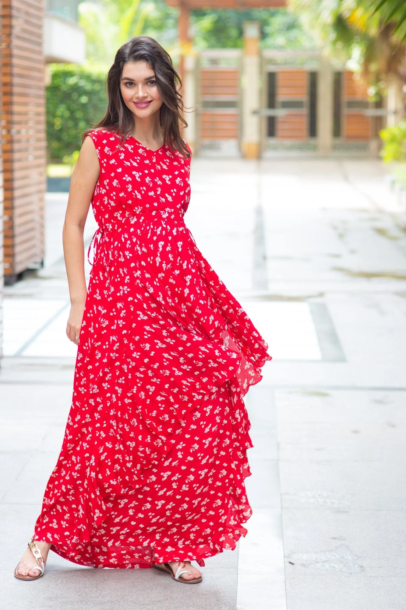 Royal Cherry Luxe Floral Maternity Dress - Chenance