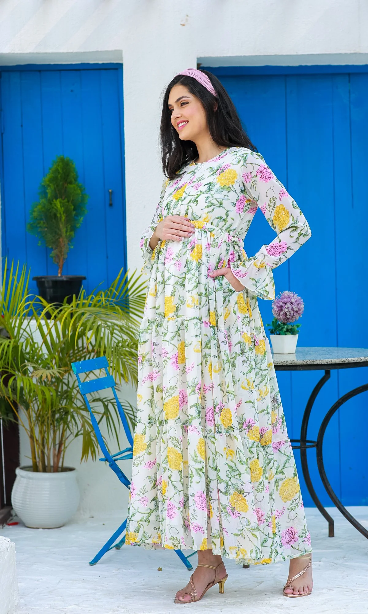 Snowy Blossom Maternity & Nursing Layer Dress - Chenance