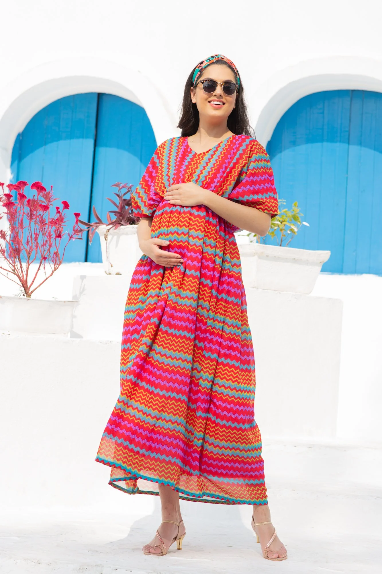 Vivacious Colorful Maternity Kaftan Dress - Chenance