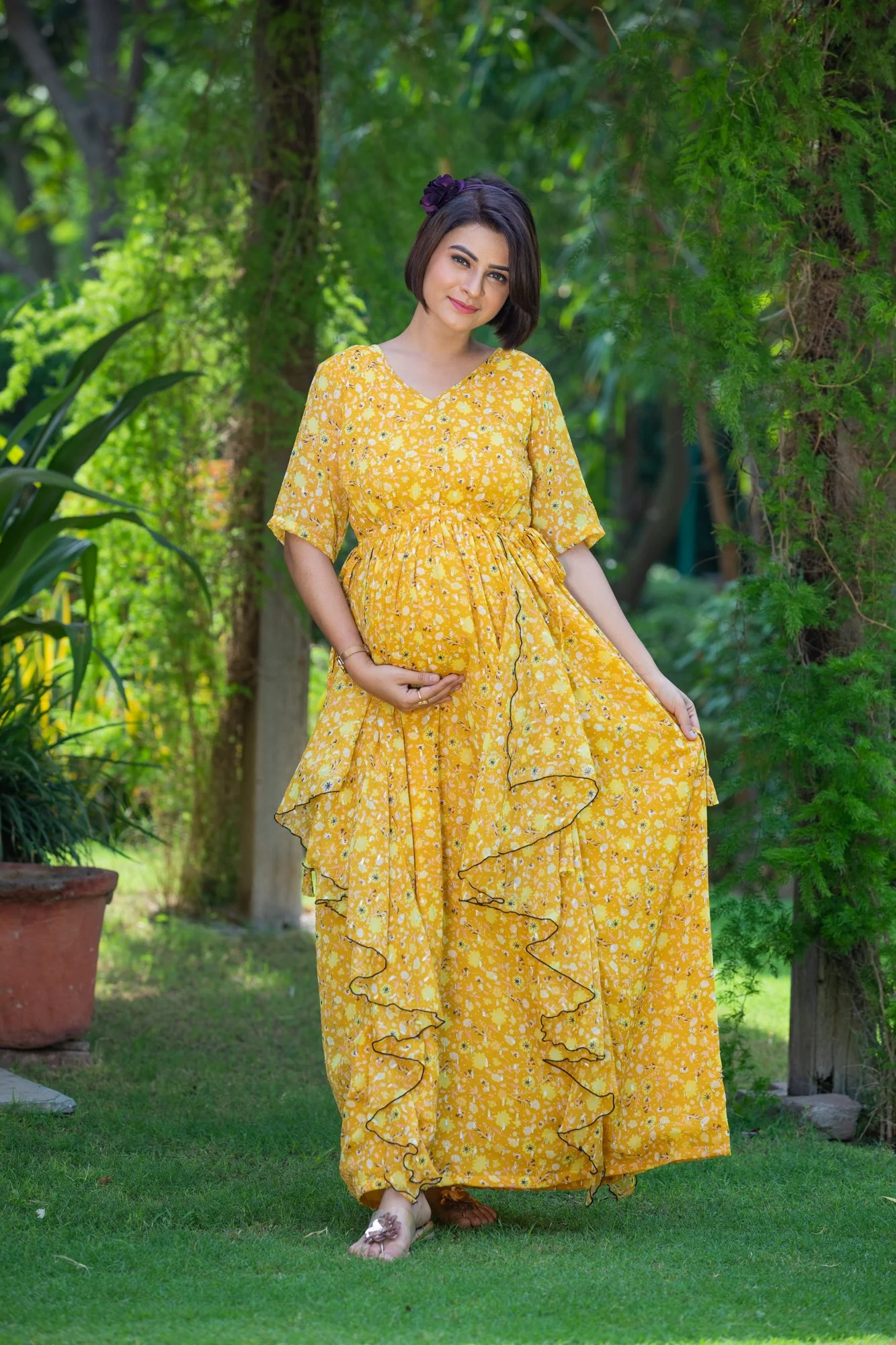 Honey Yellow Maternity Flow Dress - Chenance