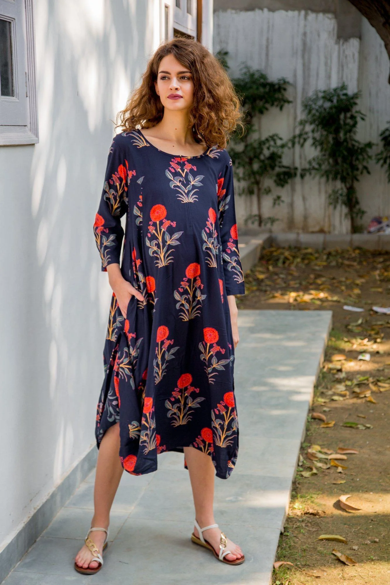 Handloom Printed Maternity & Nursing Dual Cowl Dress Kurta - Chenance