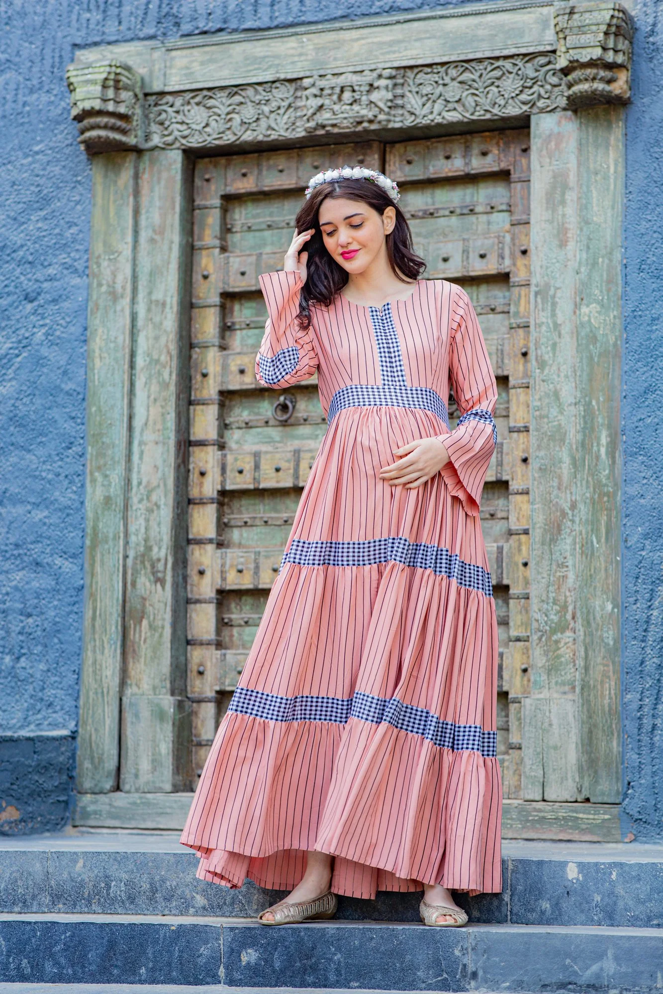 Peachy Striped Maternity & Nursing Dress - Chenance
