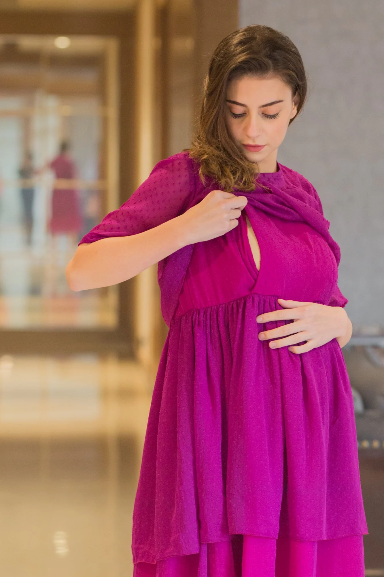 Lilac Dobby Maternity & Nursing Layer Dress - Chenance