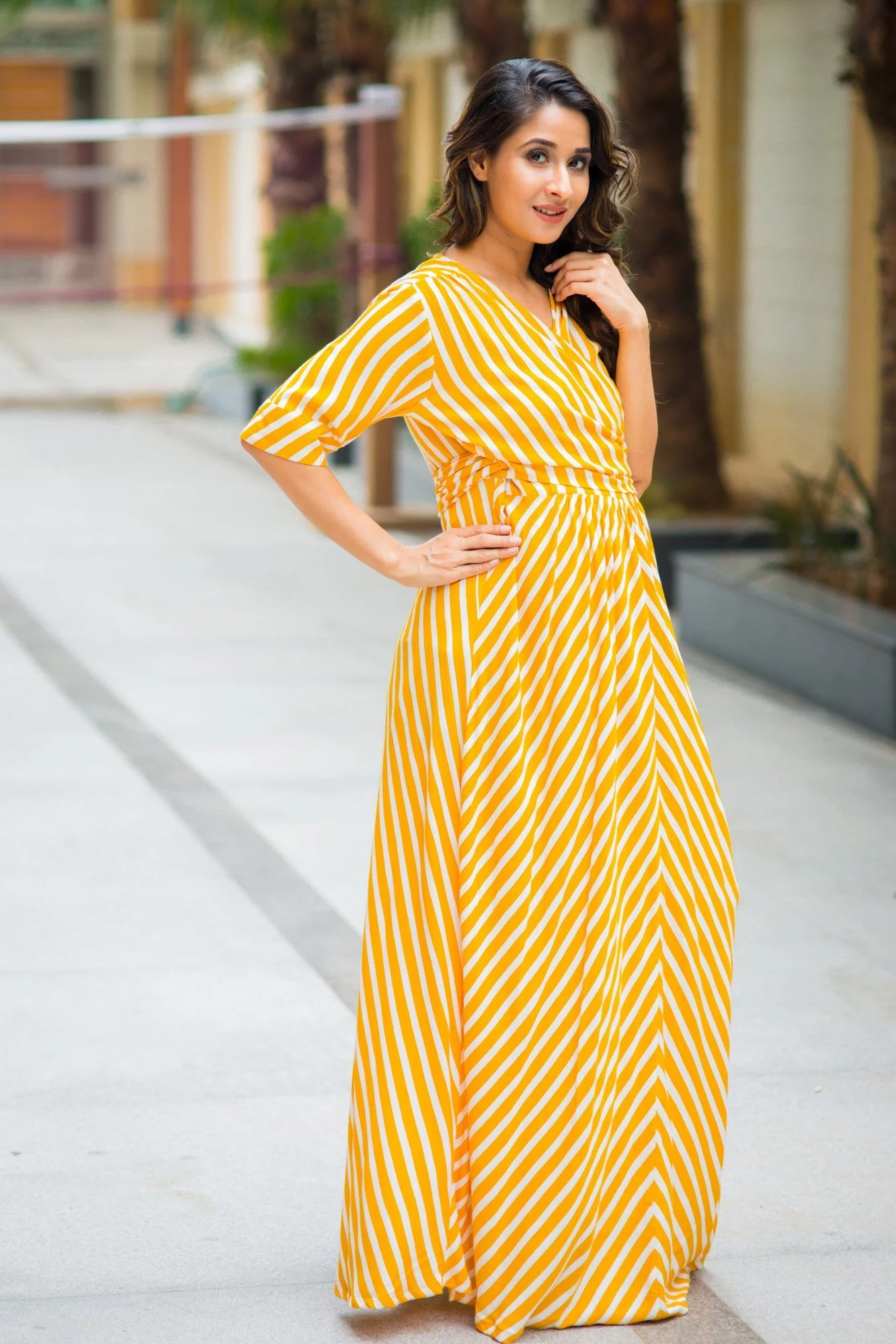Tuscany Sun Striped Maternity & Nursing Wrap Dress - Chenance