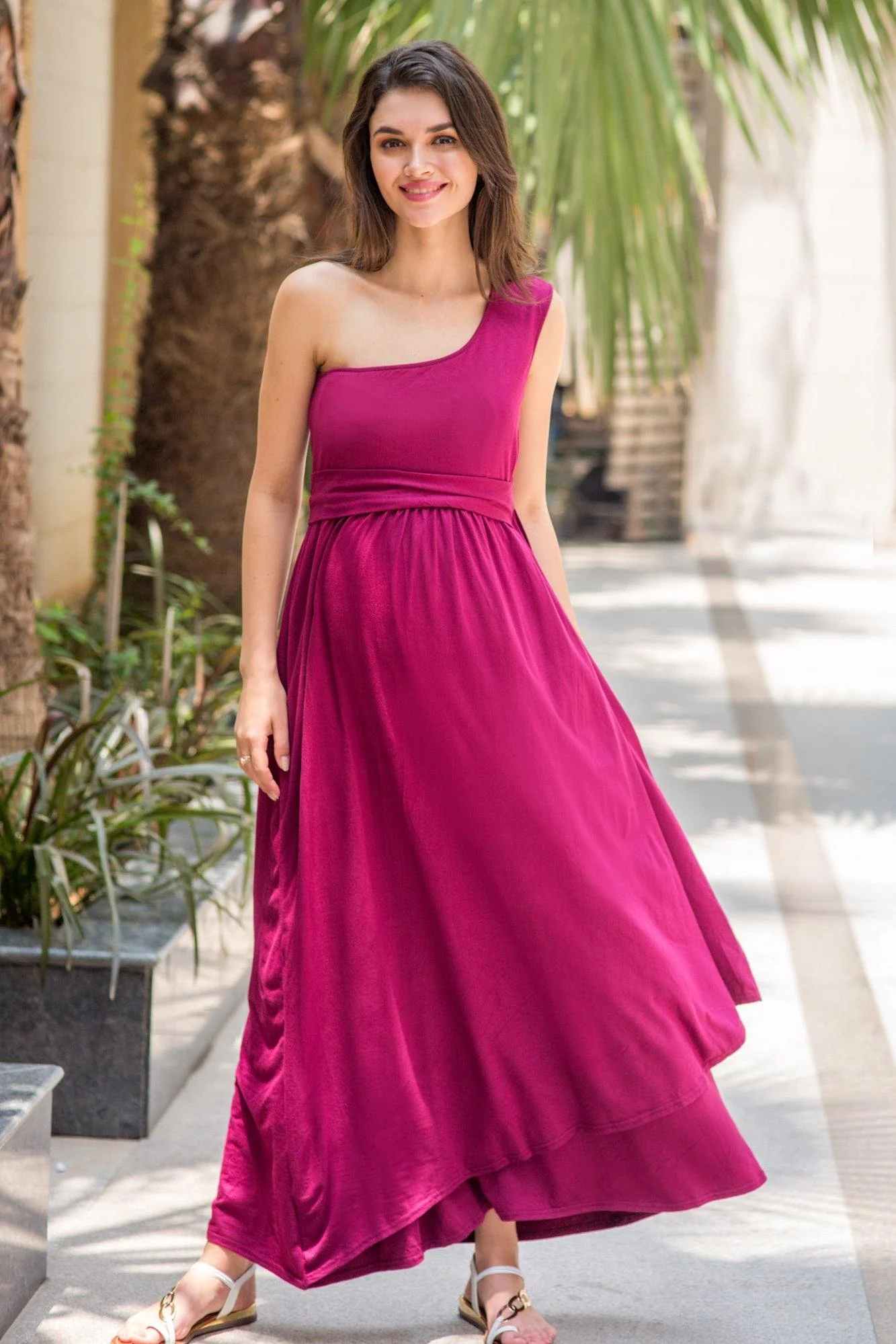 Burgundy Side Shoulder Concealed Maternity & Nursing Maxi - Chenance