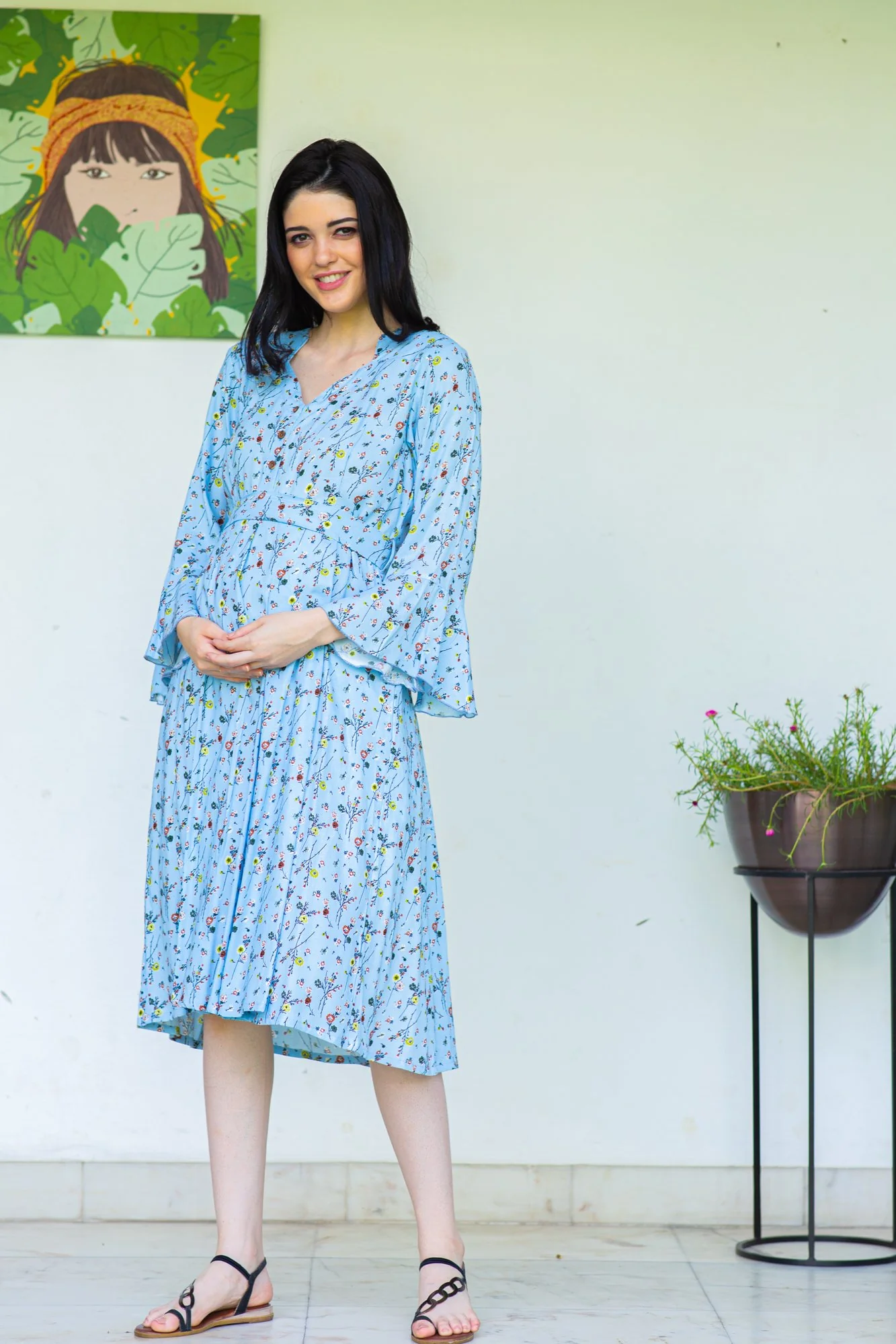 Sky Blue Flair Maternity and Nursing Dress - Chenance