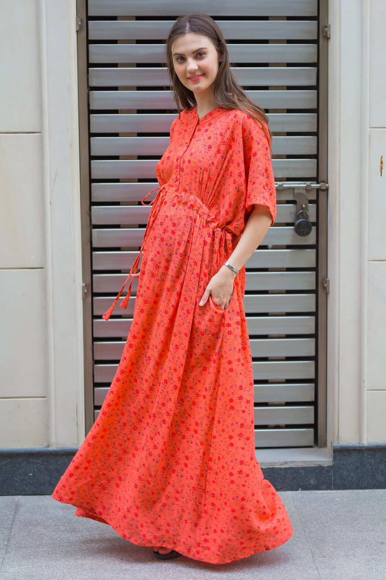 Versatile Orange Kimono Nursing Dress / Delivery Gown/ Night Dress - Chenance