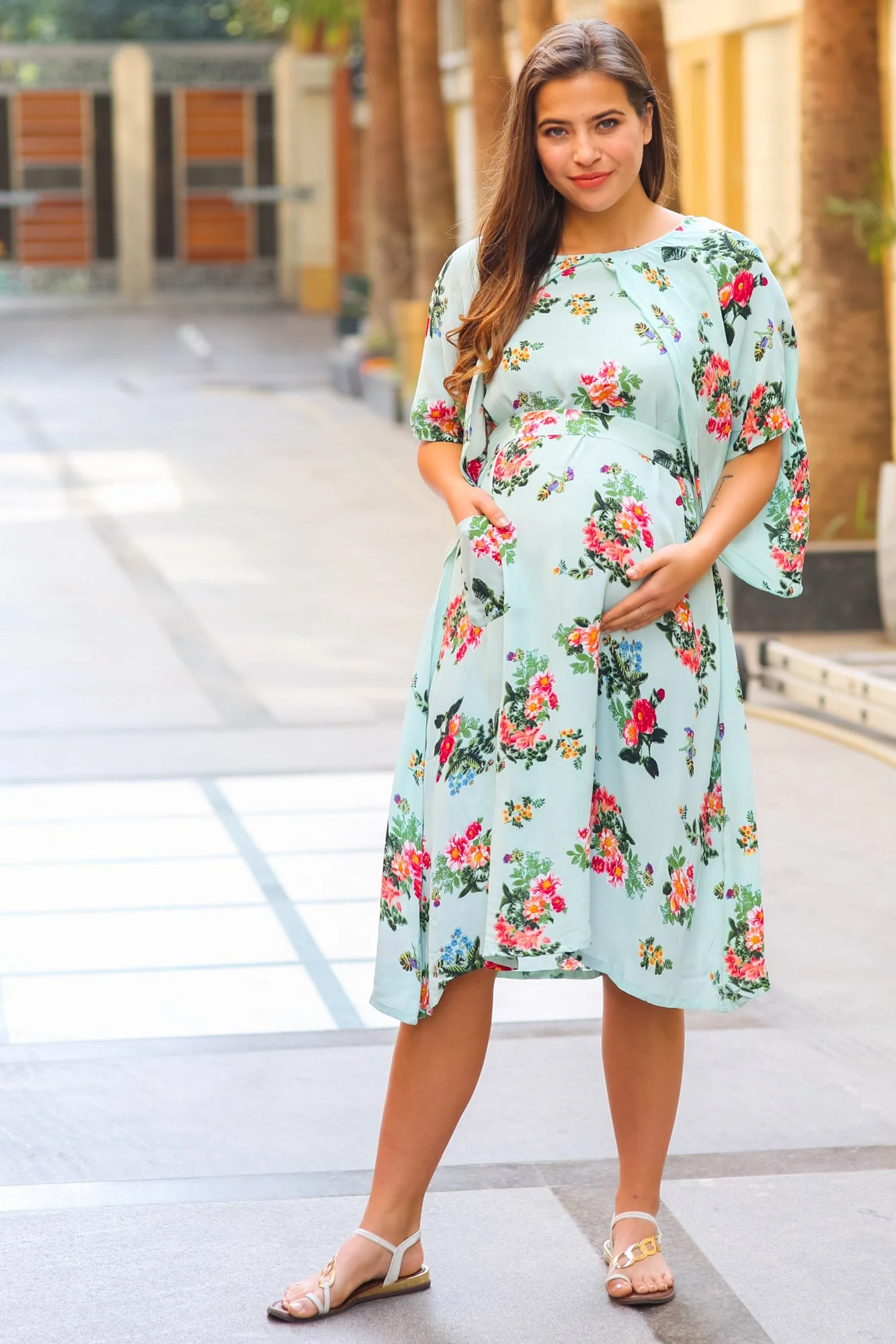 Mint Water Lilly Maternity & Nursing Flap Dress - Chenance