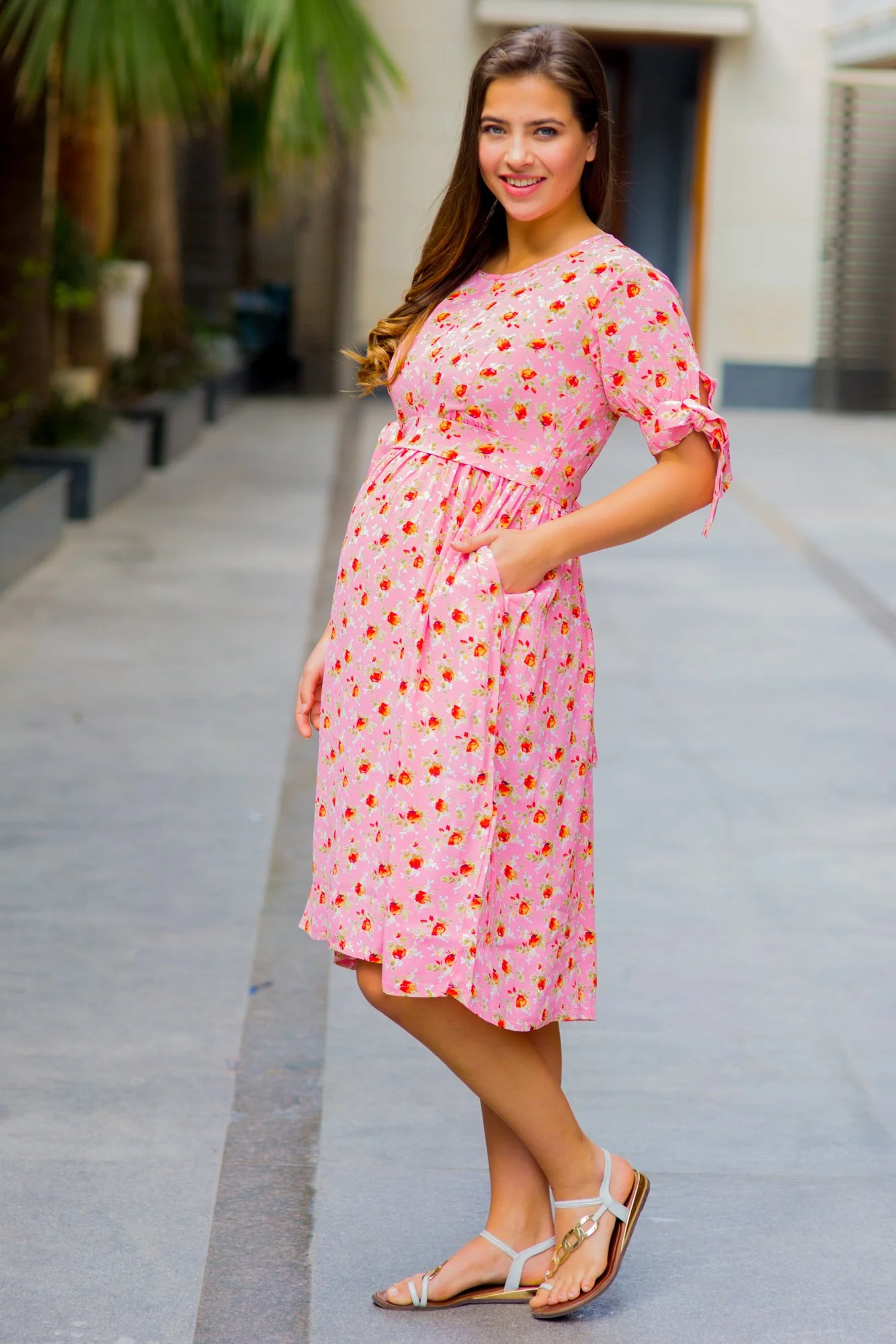 Fresh Pink Floral Maternity & Nursing Dress - Chenance