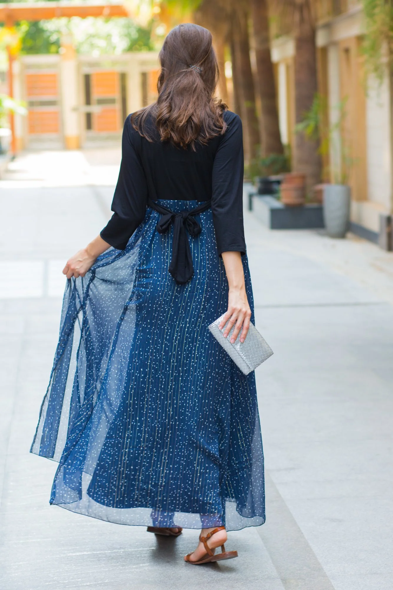 Luxe Blue Chiffon Black Maternity & Nursing Wrap Dress - Chenance