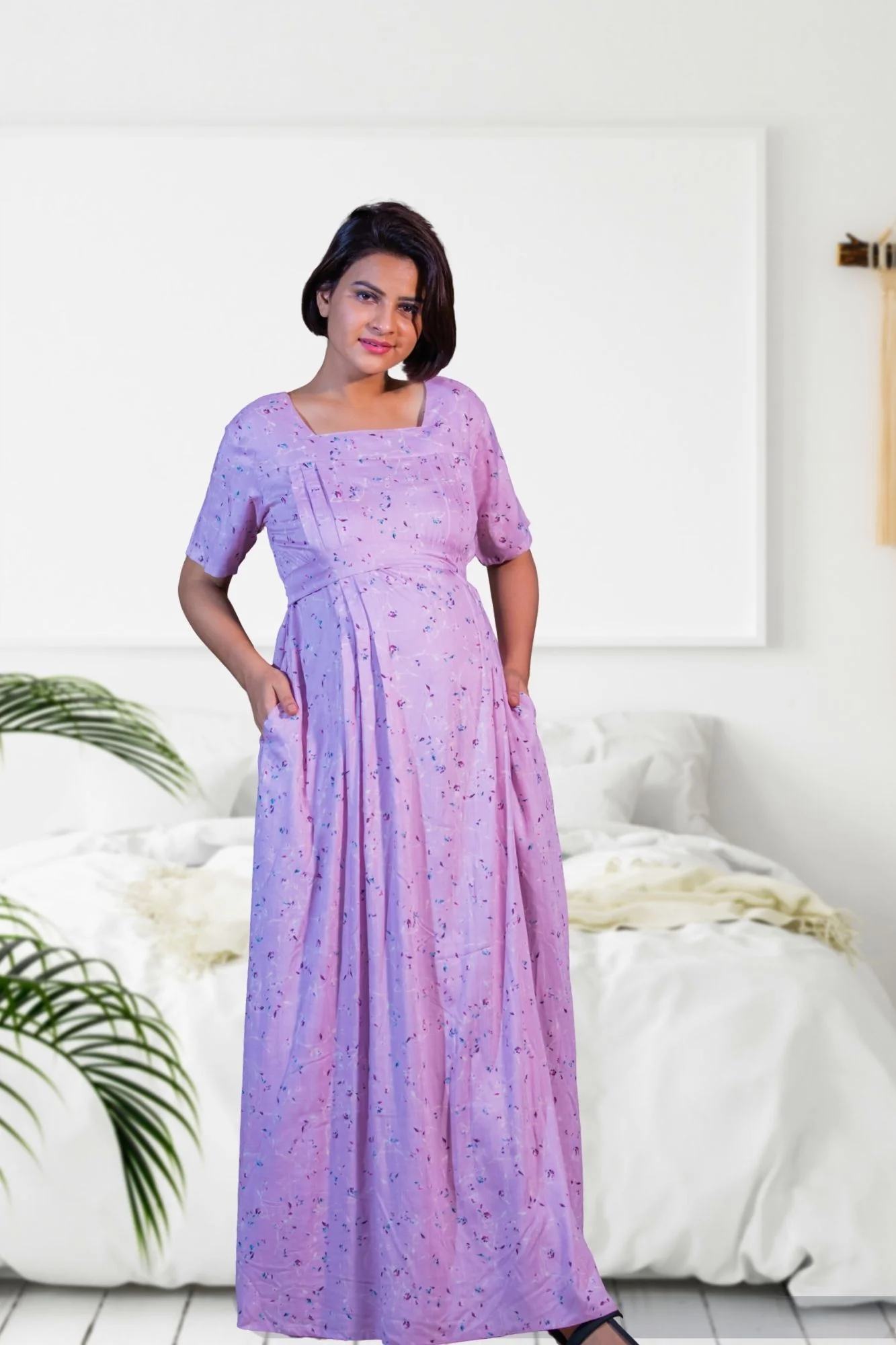 Pink Chime Maternity & Nursing Dress / Delivery Gown/ Night Dress - Chenance