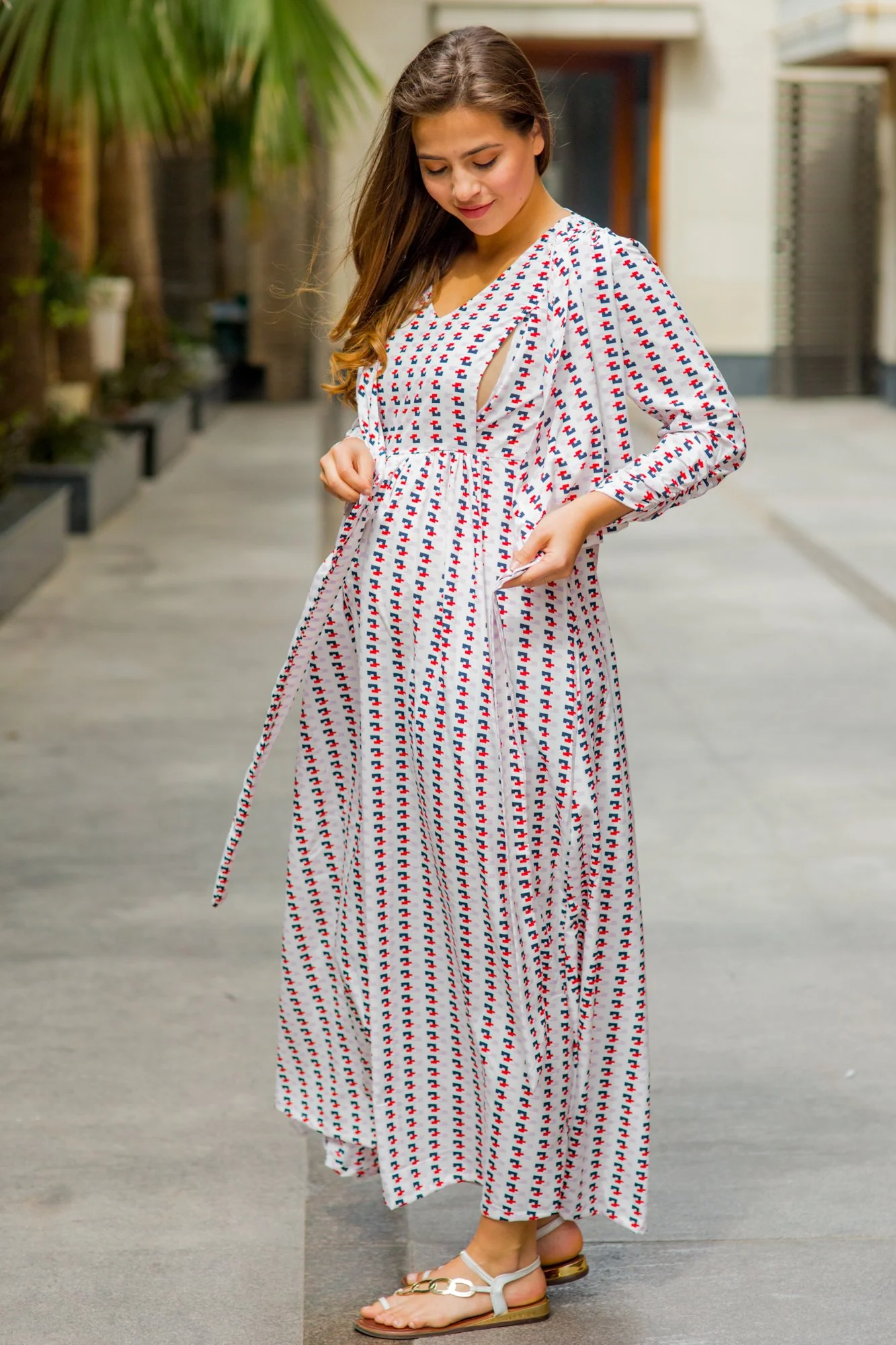 White Patterned Maternity & Nursing Wrap Dress - Chenance