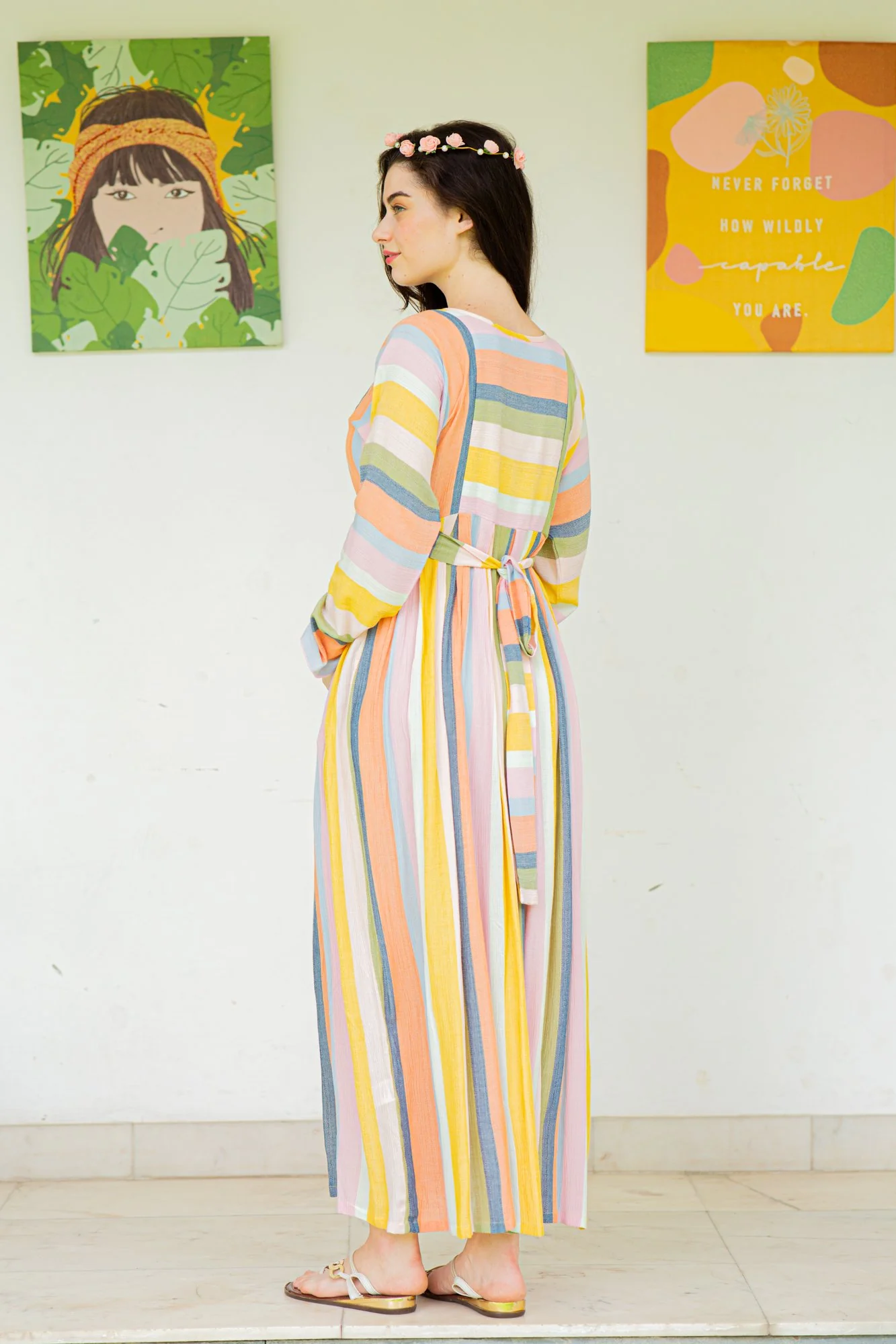 Serene Striped Maternity & Nursing Maxi - Chenance