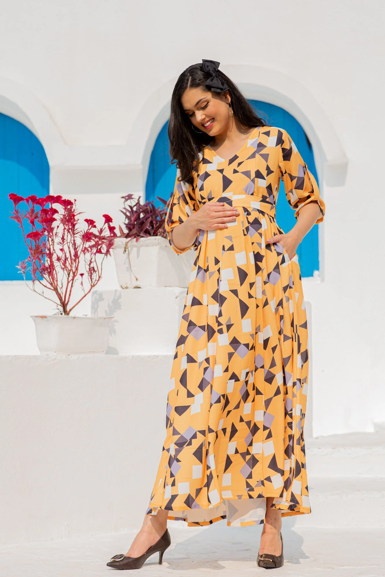 Premium Tuscan Unique Concealed Zips Maternity & Nursing Dress - Chenance