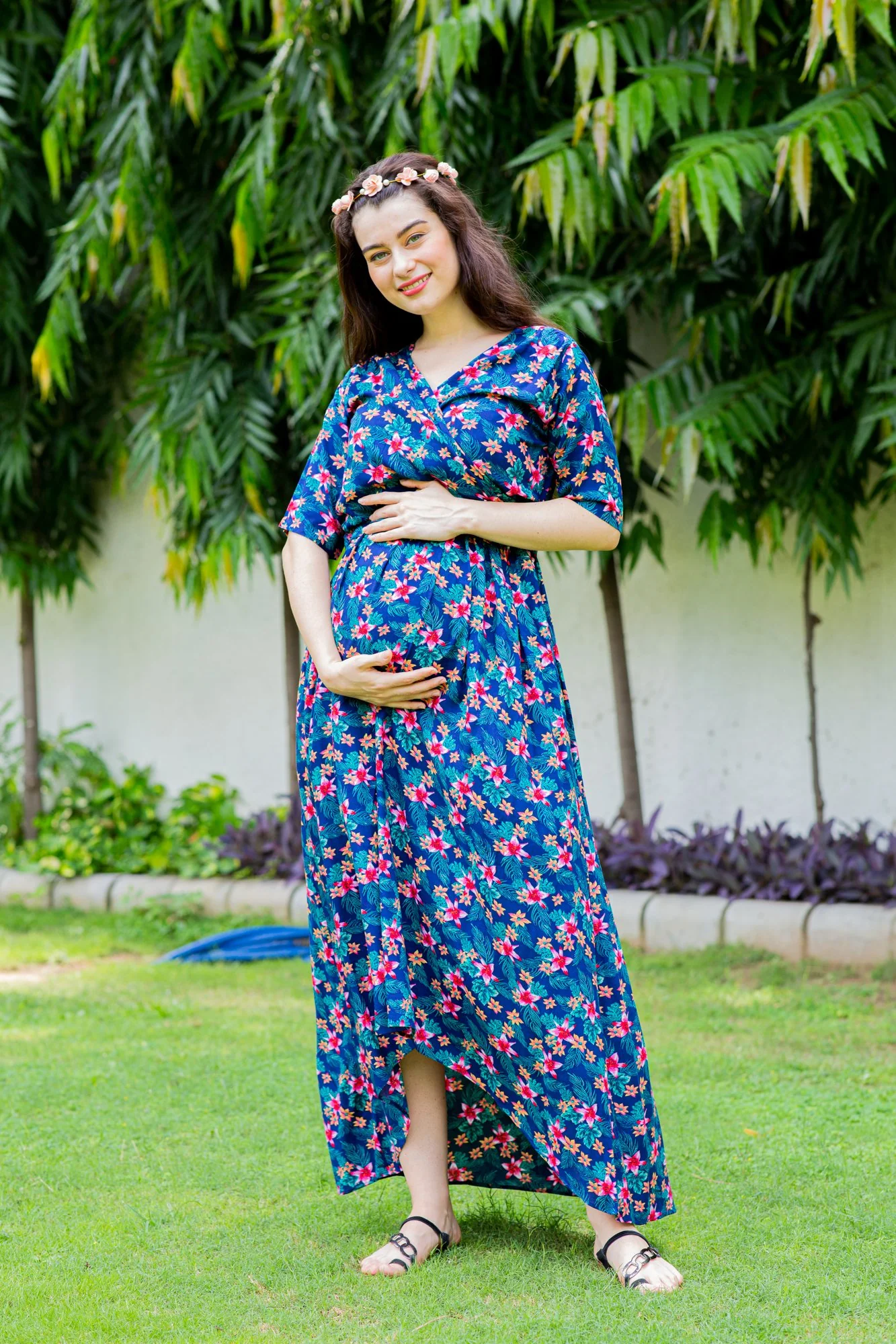 Blue Bloom Maternity & Nursing Hi-Low Wrap Dress - Chenance