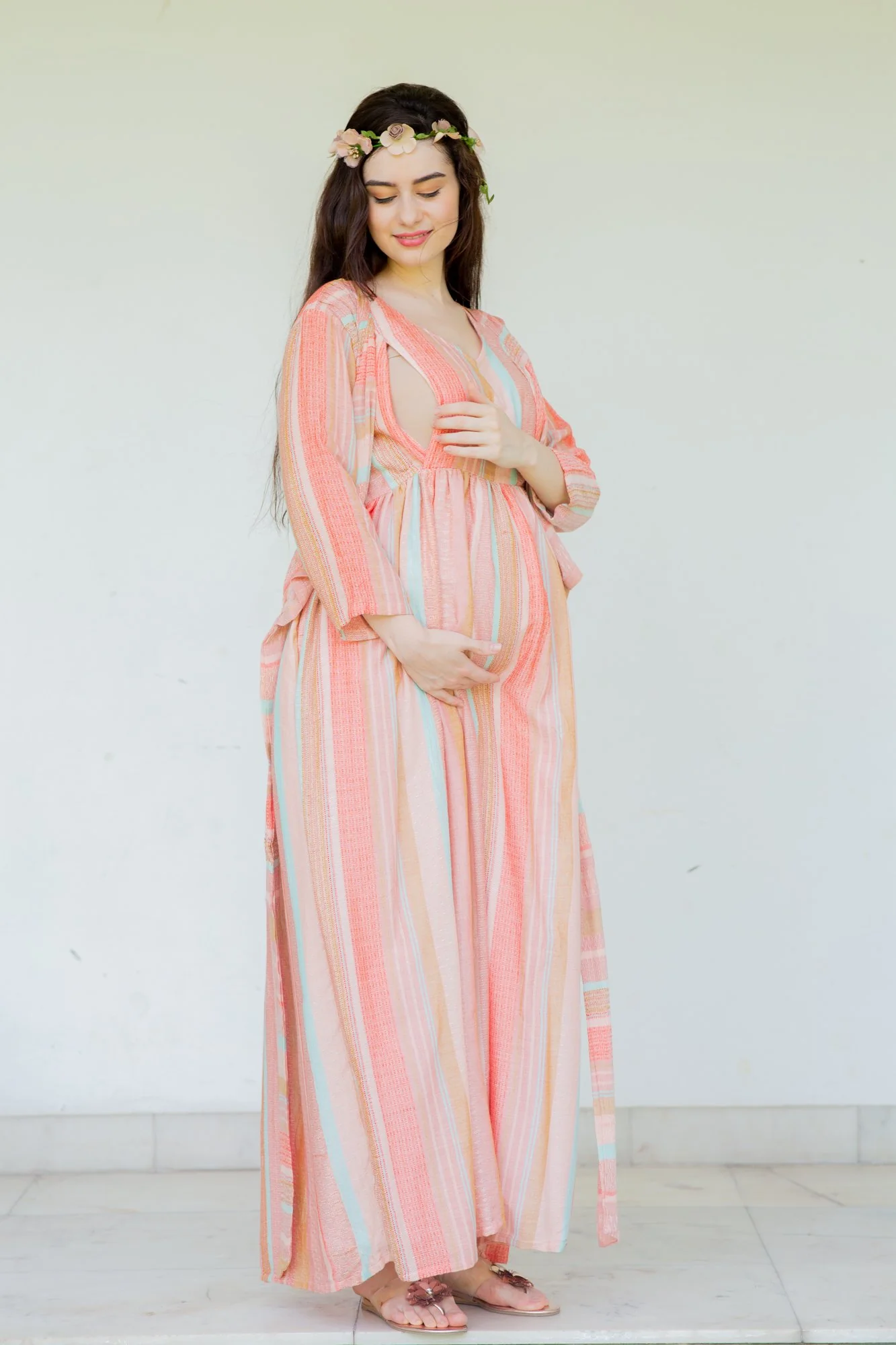 Striped Berry Maternity & Nursing Wrap Dress - Chenance