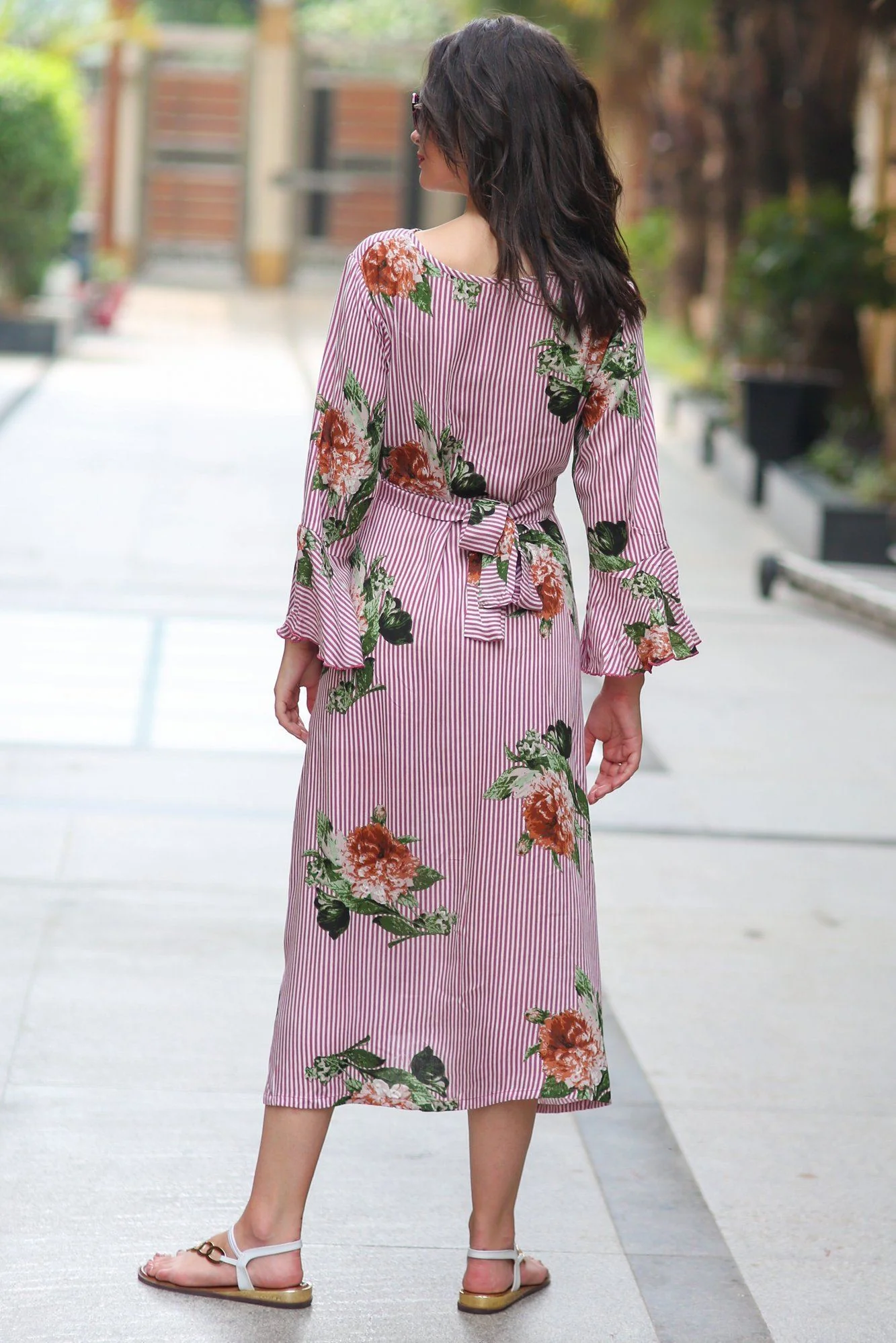 Striped Floral Boho Maternity & Nursing Dress - Chenance