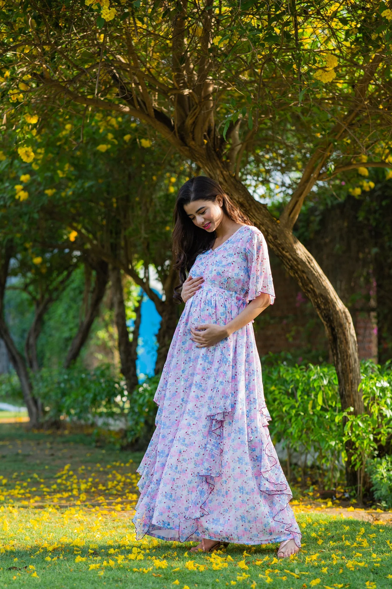 Luxe Soothing Light Pink Maternity & Nursing Flow Dress - Chenance