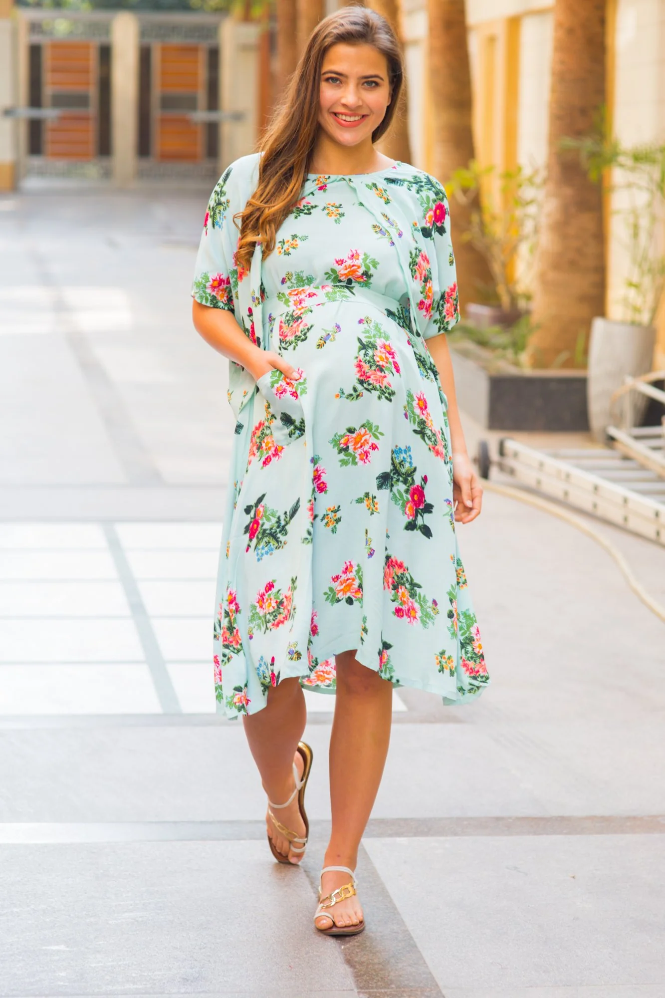 Mint Water Lilly Maternity & Nursing Flap Dress - Chenance