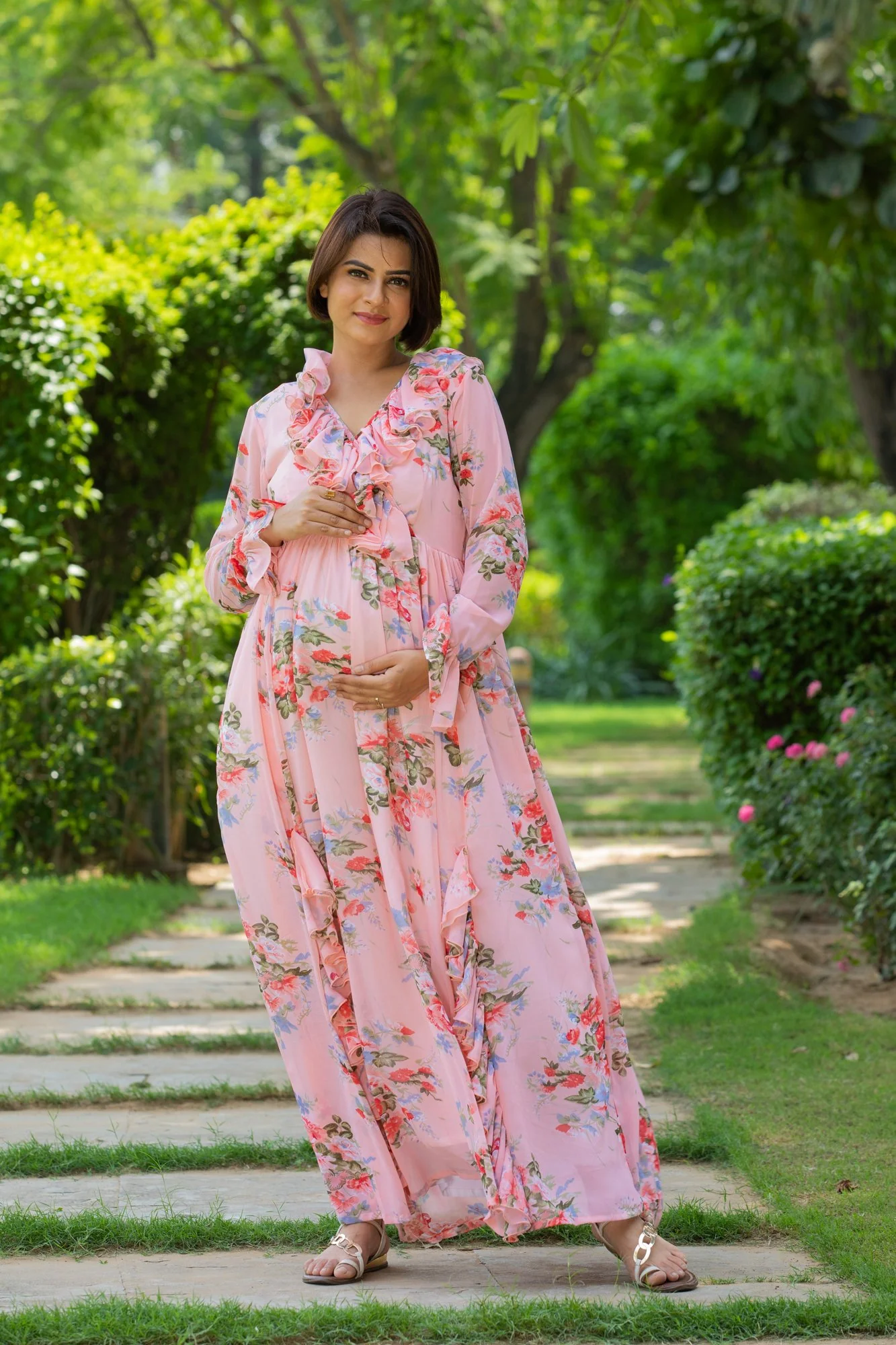 Rose Pink Maternity & Nursing Frill Dress - Chenance